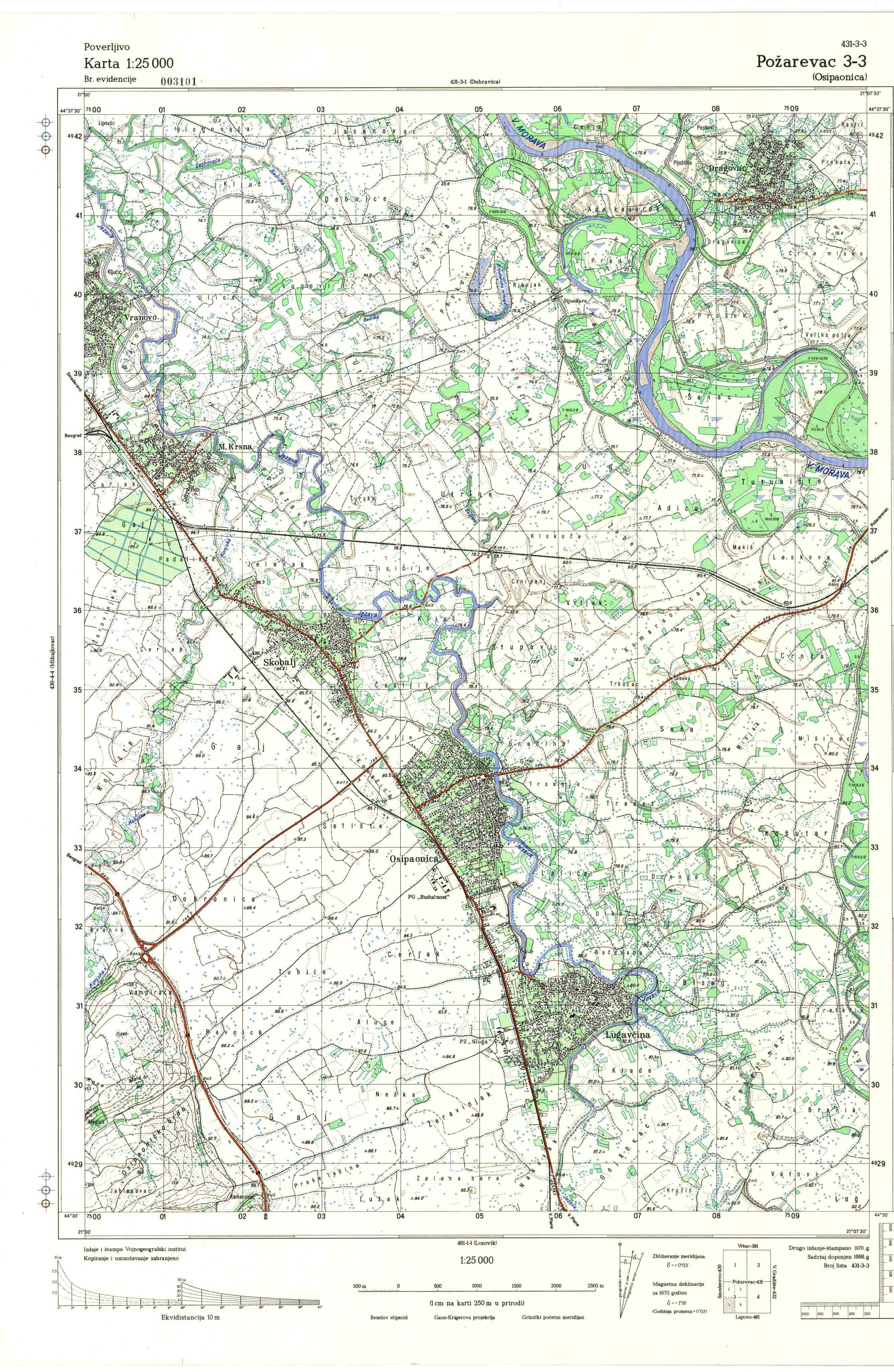  topografska karta srbije 25000 JNA  PoŽarevac