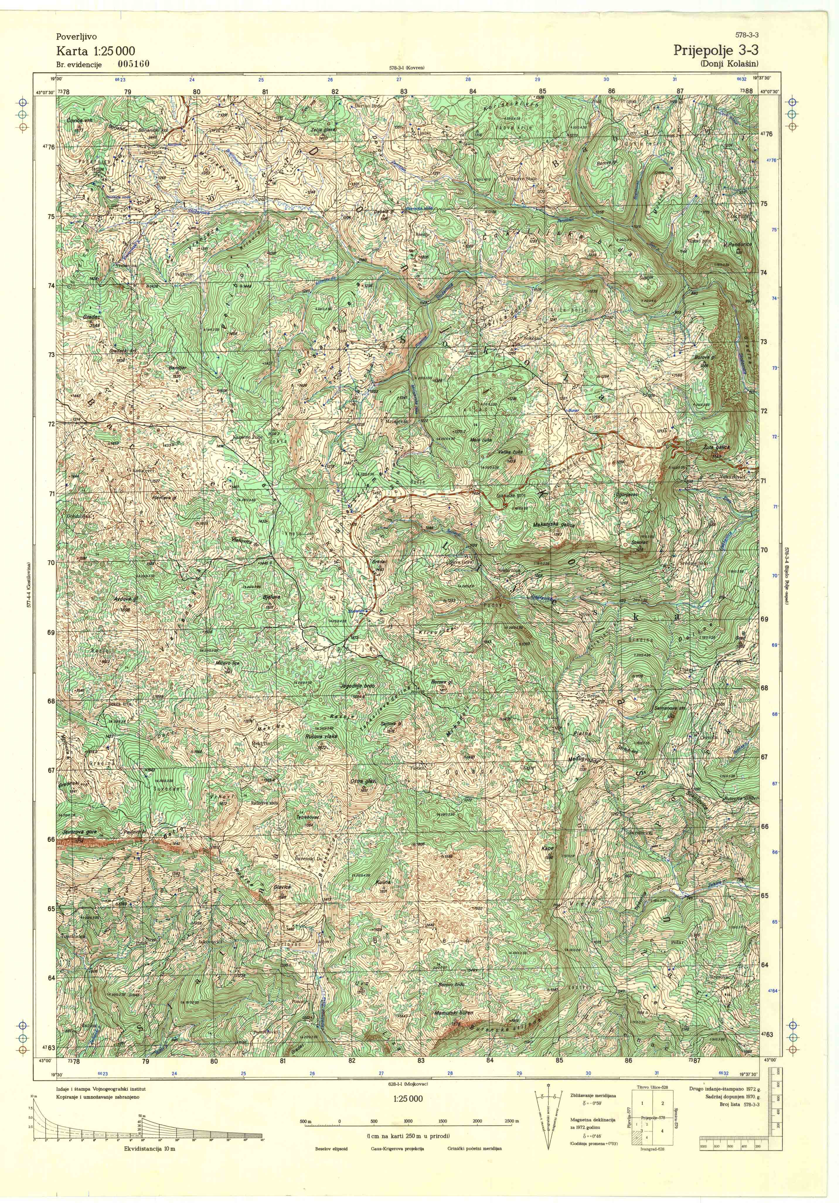  topografska karta srbije 25000 JNA  Prijepolje