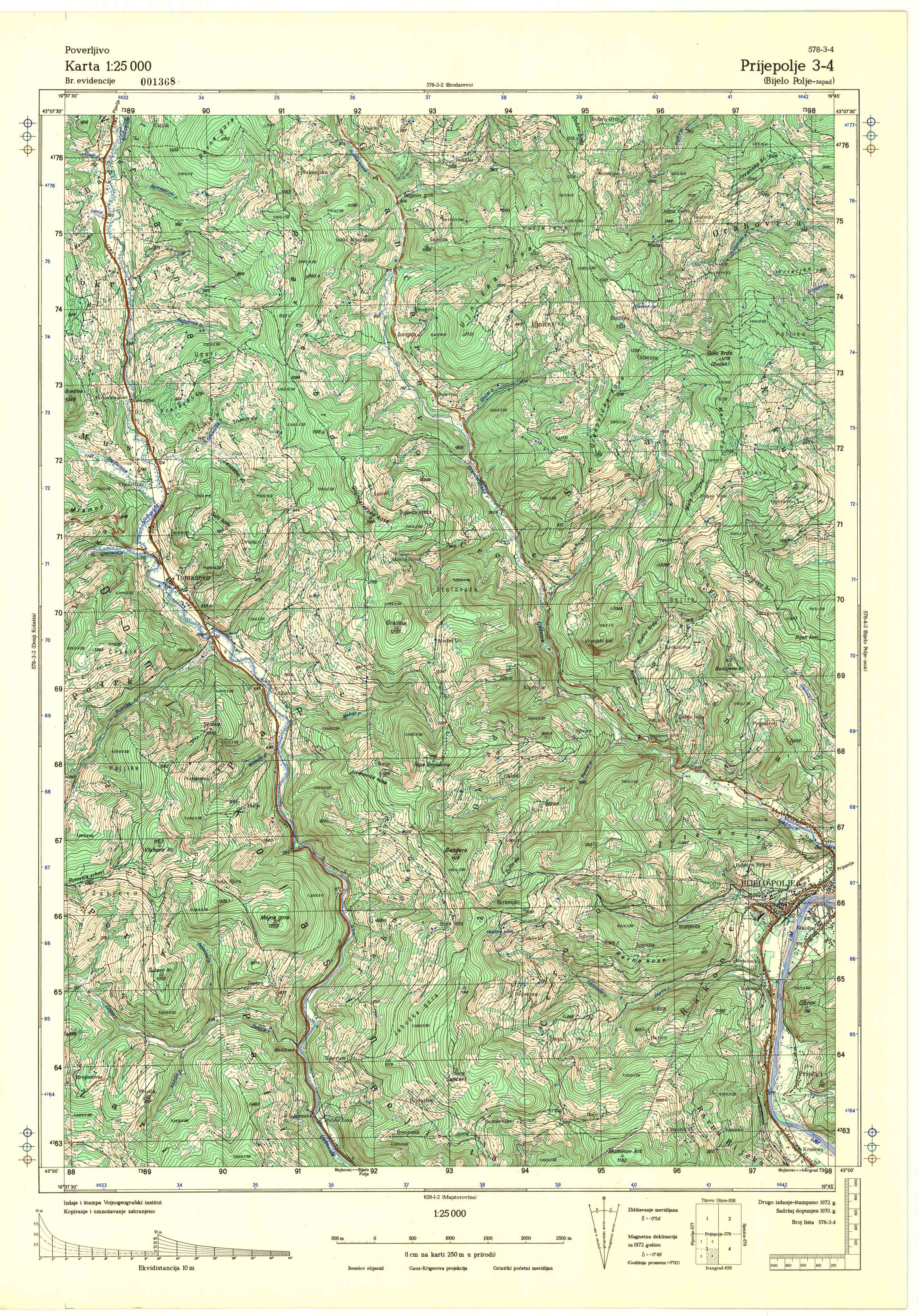  topografska karta srbije 25000 JNA  Prijepolje