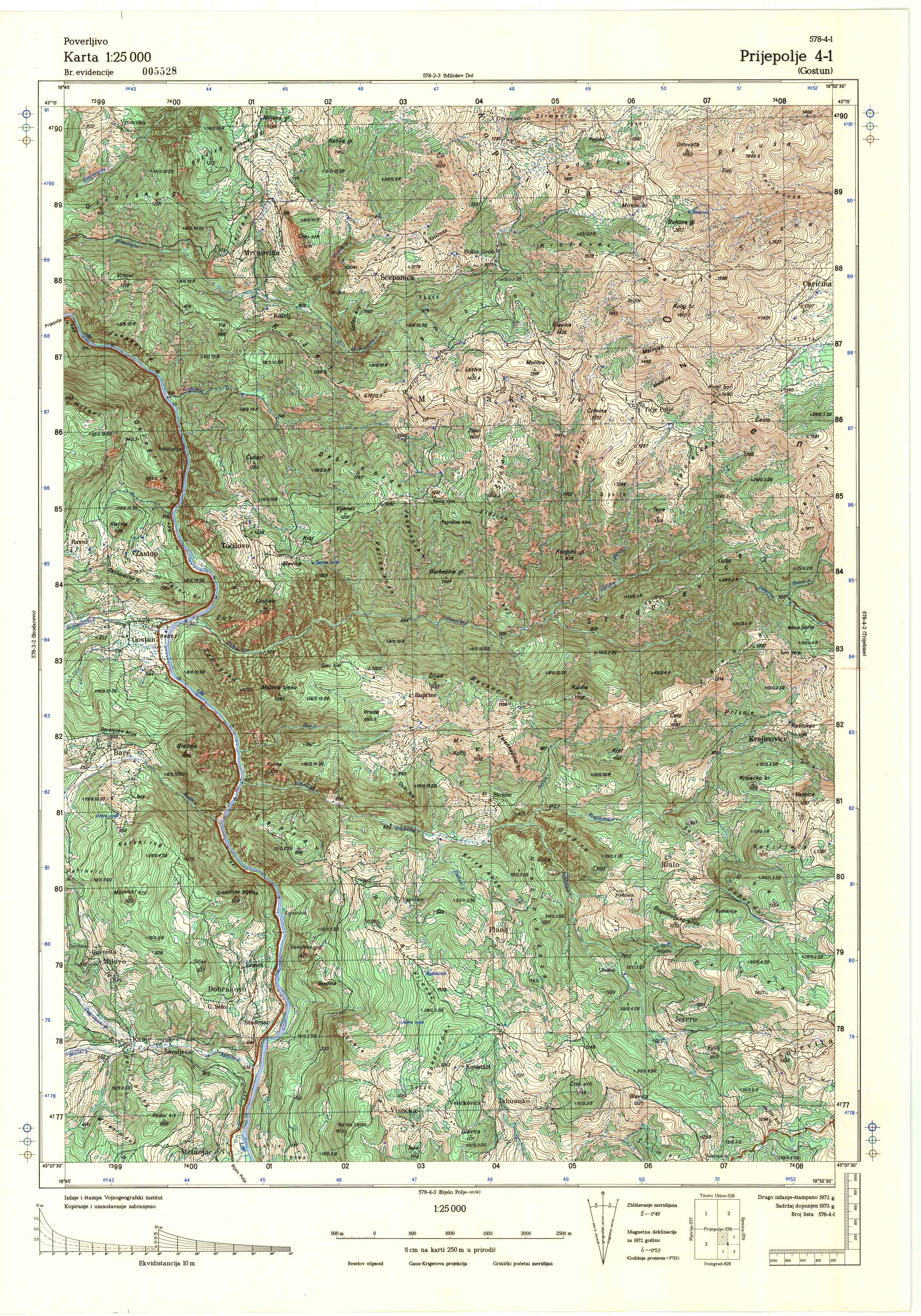  topografska karta srbije 25000 JNA  Prijepolje