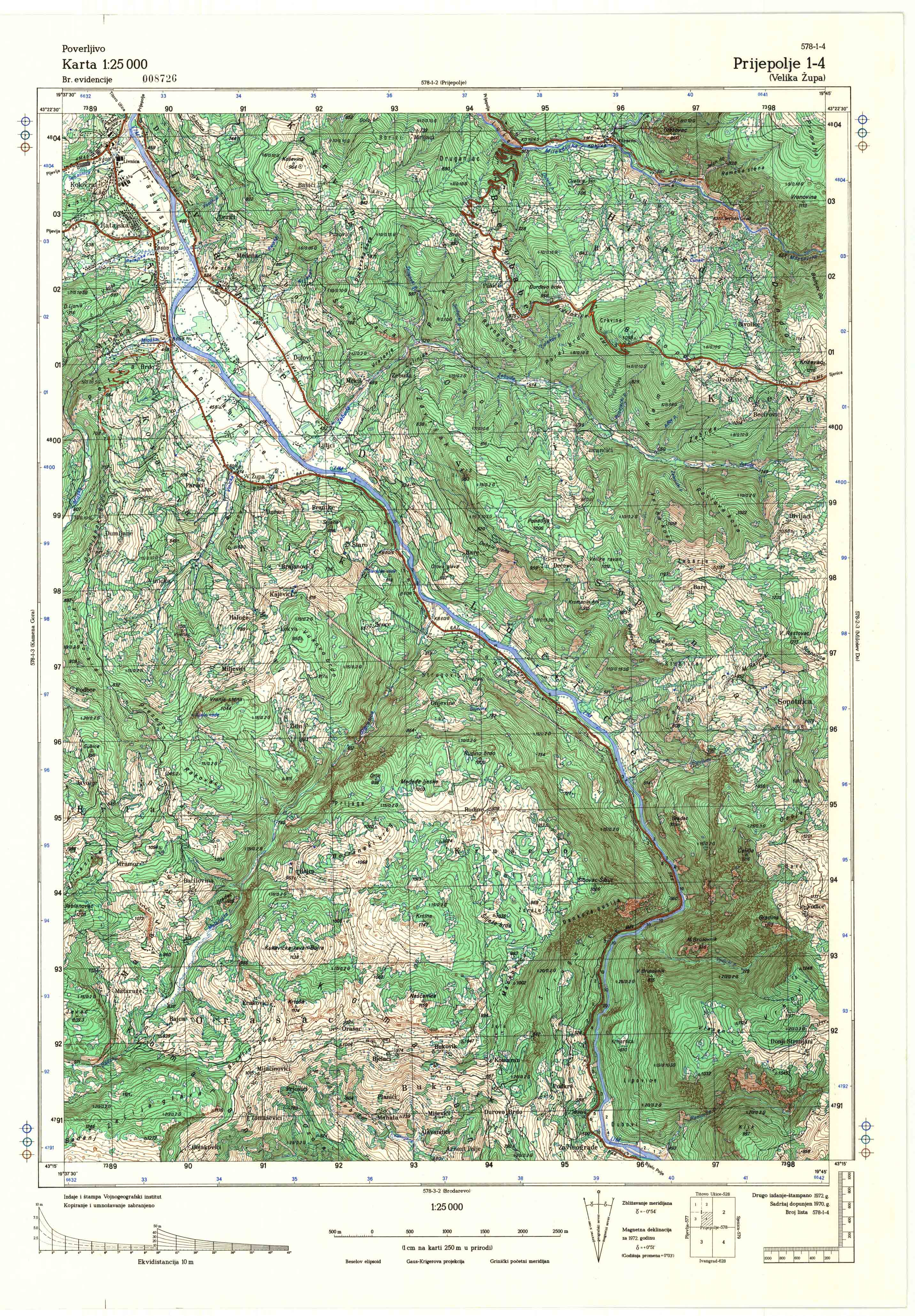  topografska karta srbije 25000 JNA  Prijepolje