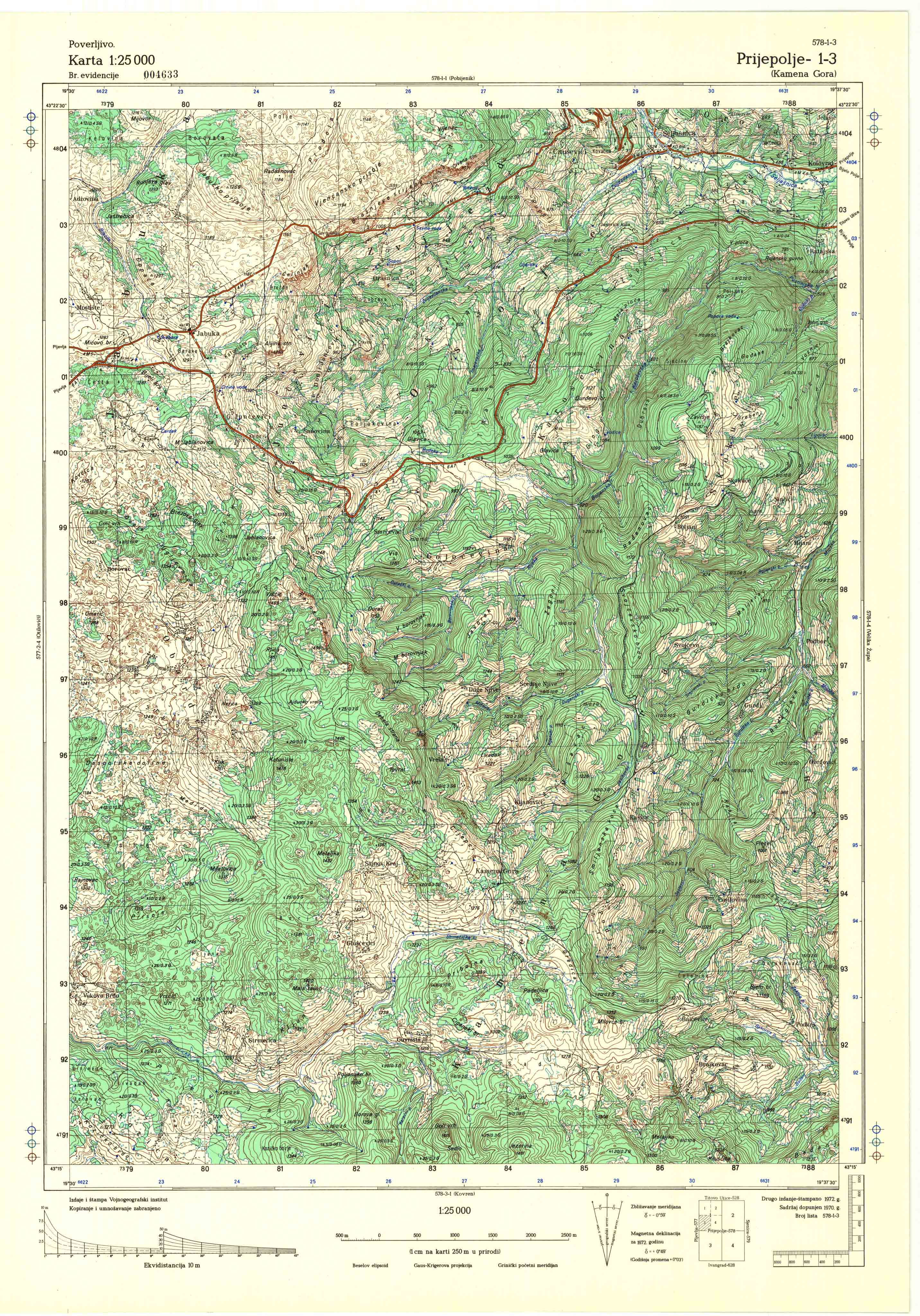  topografska karta srbije 25000 JNA  Prijepolje