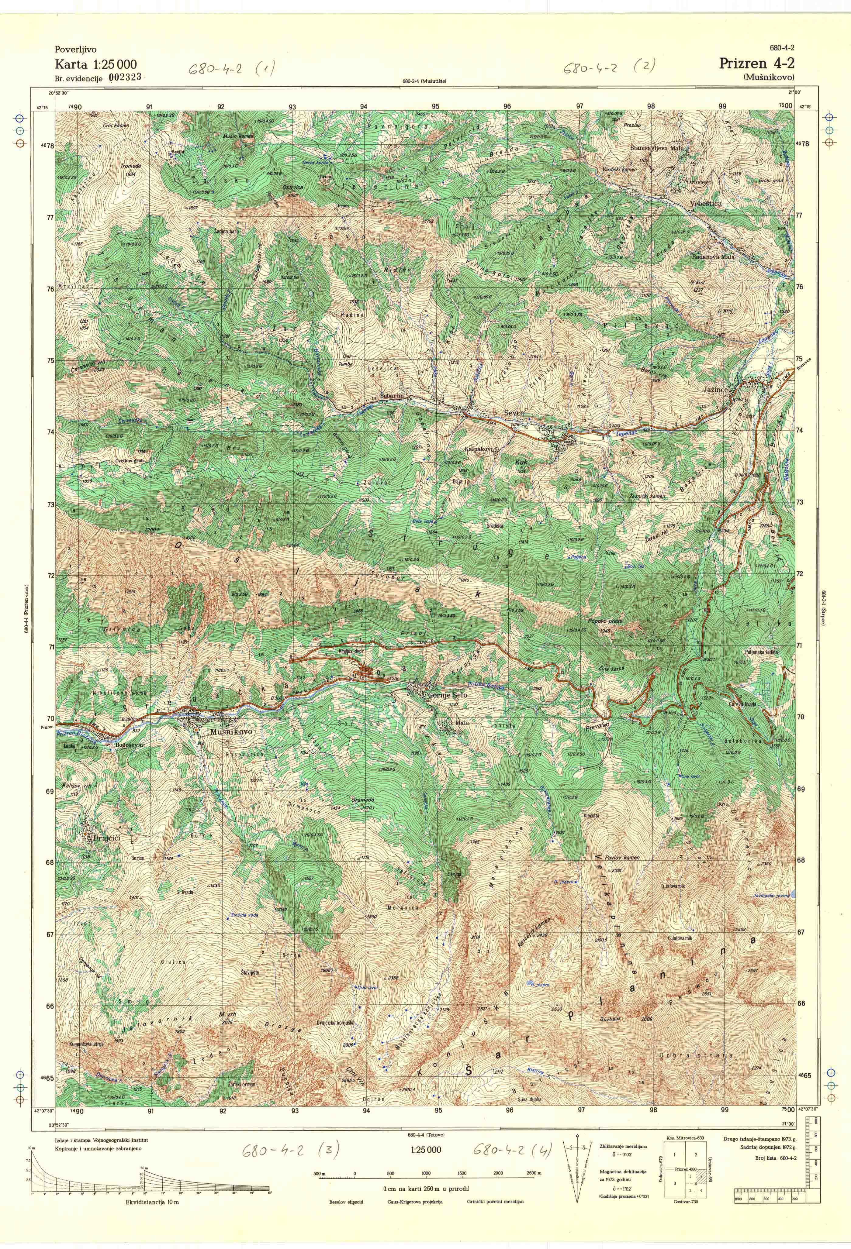  topografska karta Kosovo 25000 JNA  Prizren