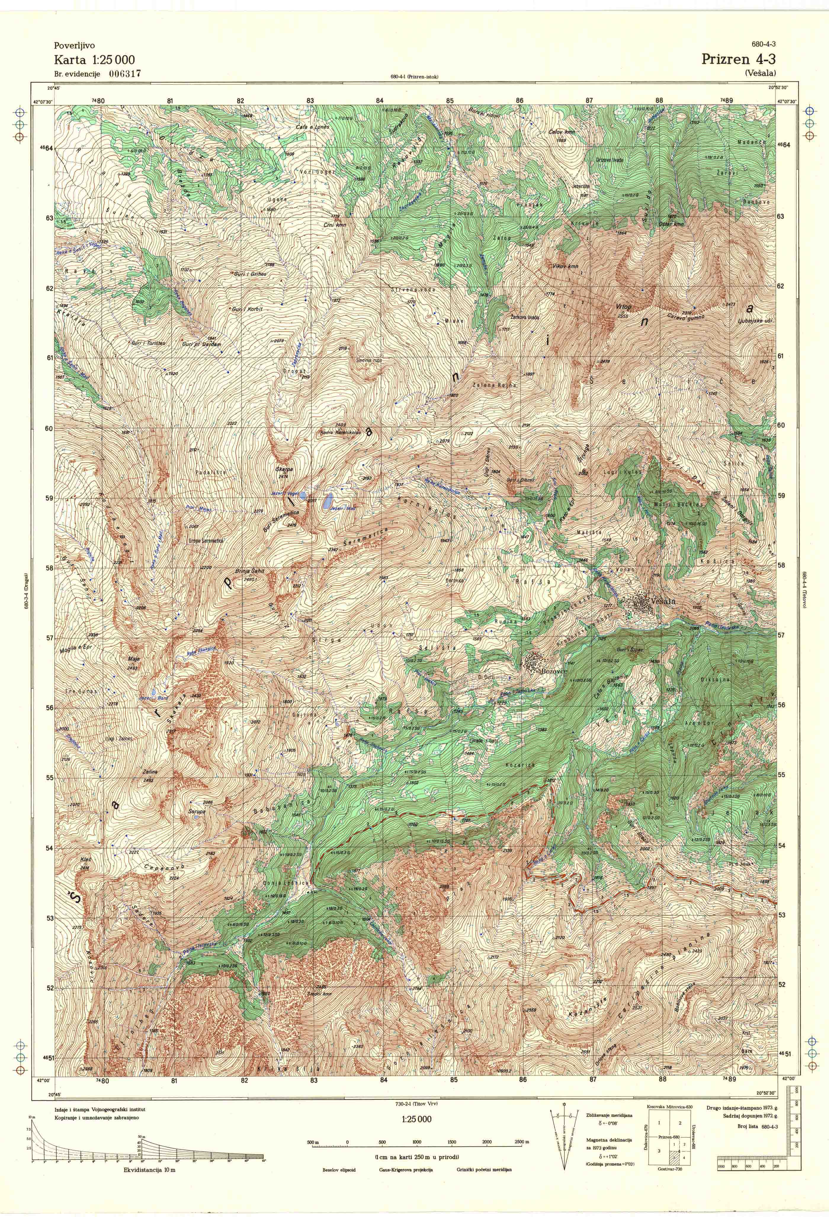  topografska karta Kosovo 25000 JNA  Prizren