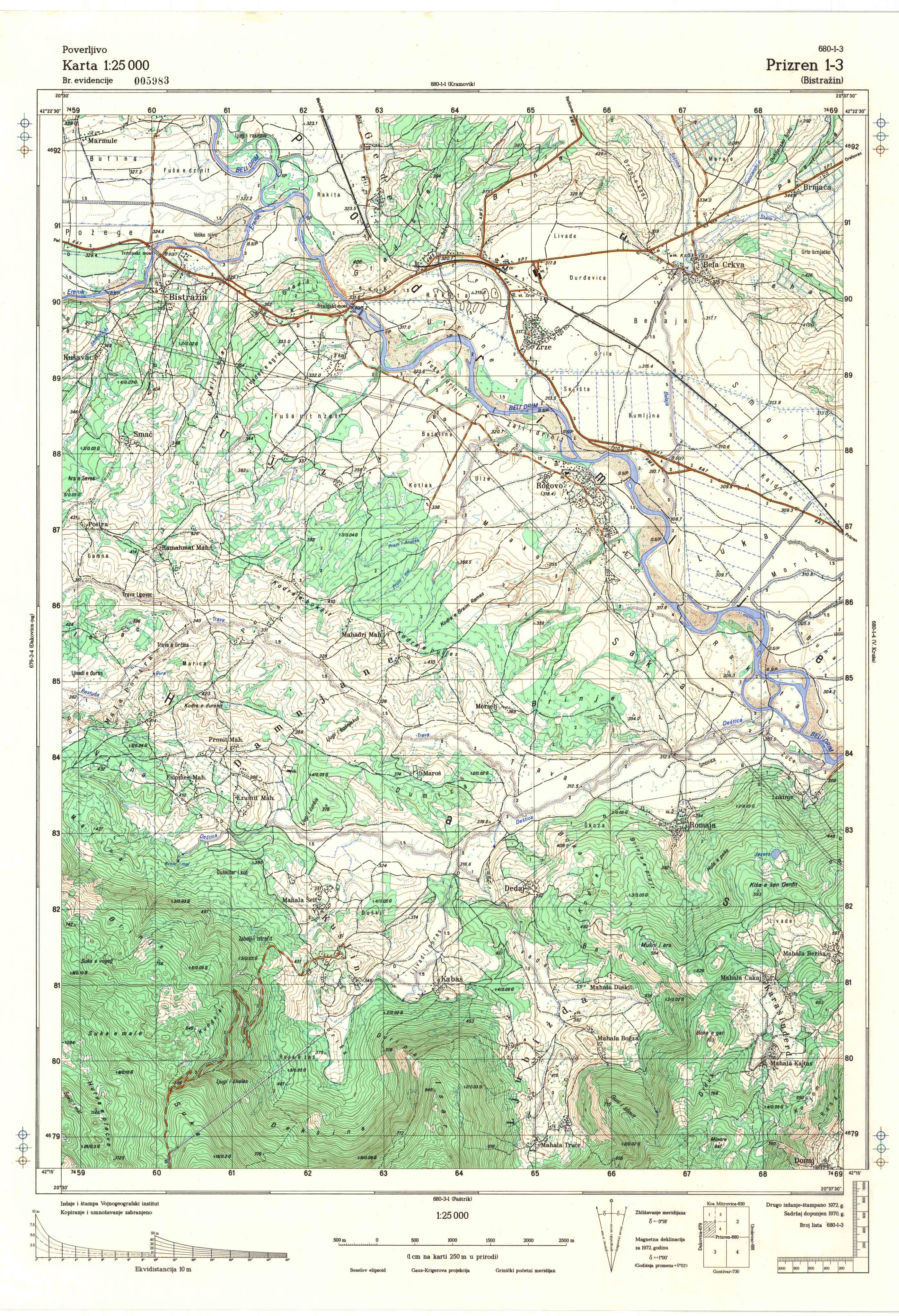  topografska karta Kosovo 25000 JNA  Prizren