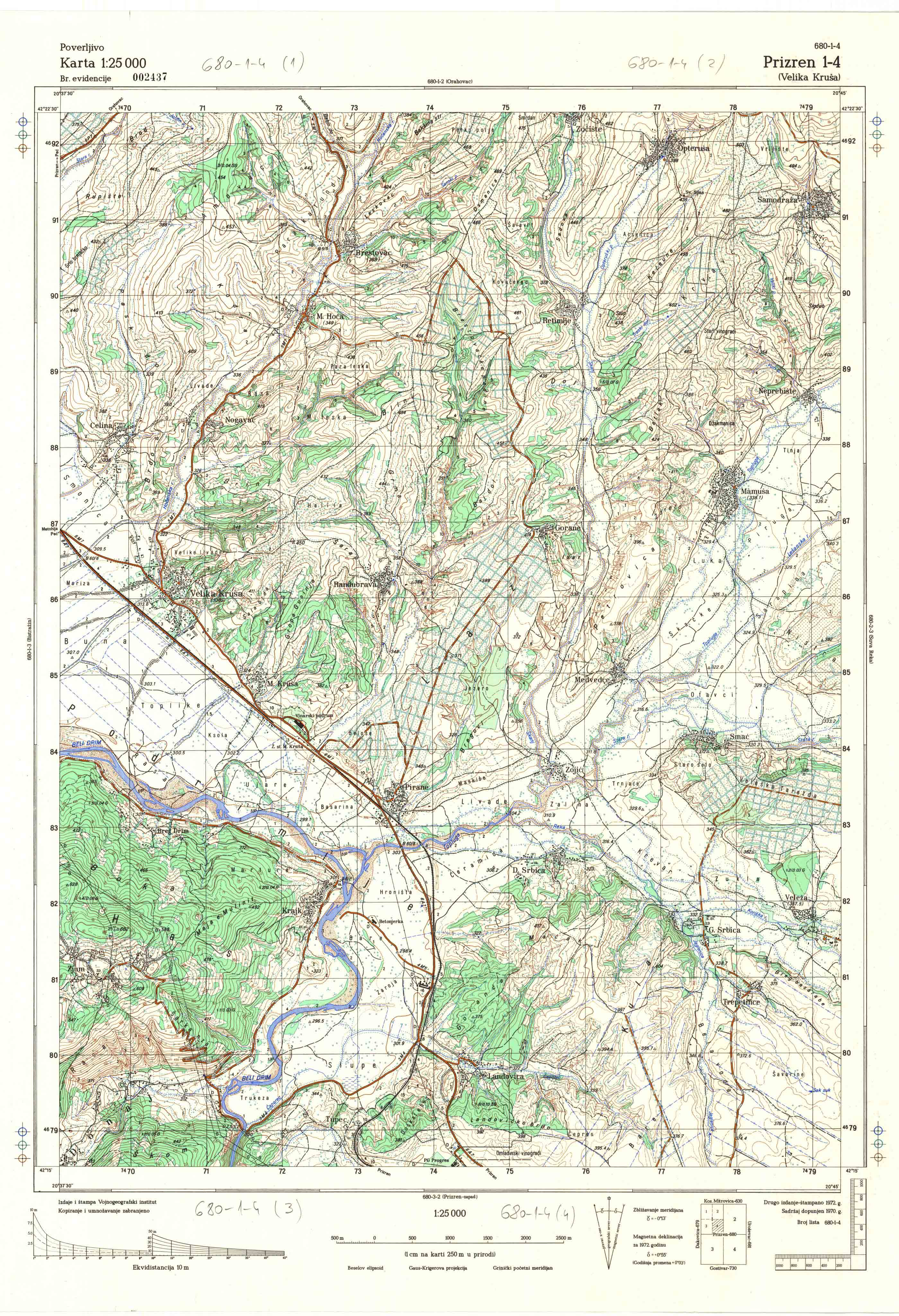  topografska karta Kosovo 25000 JNA  Prizren
