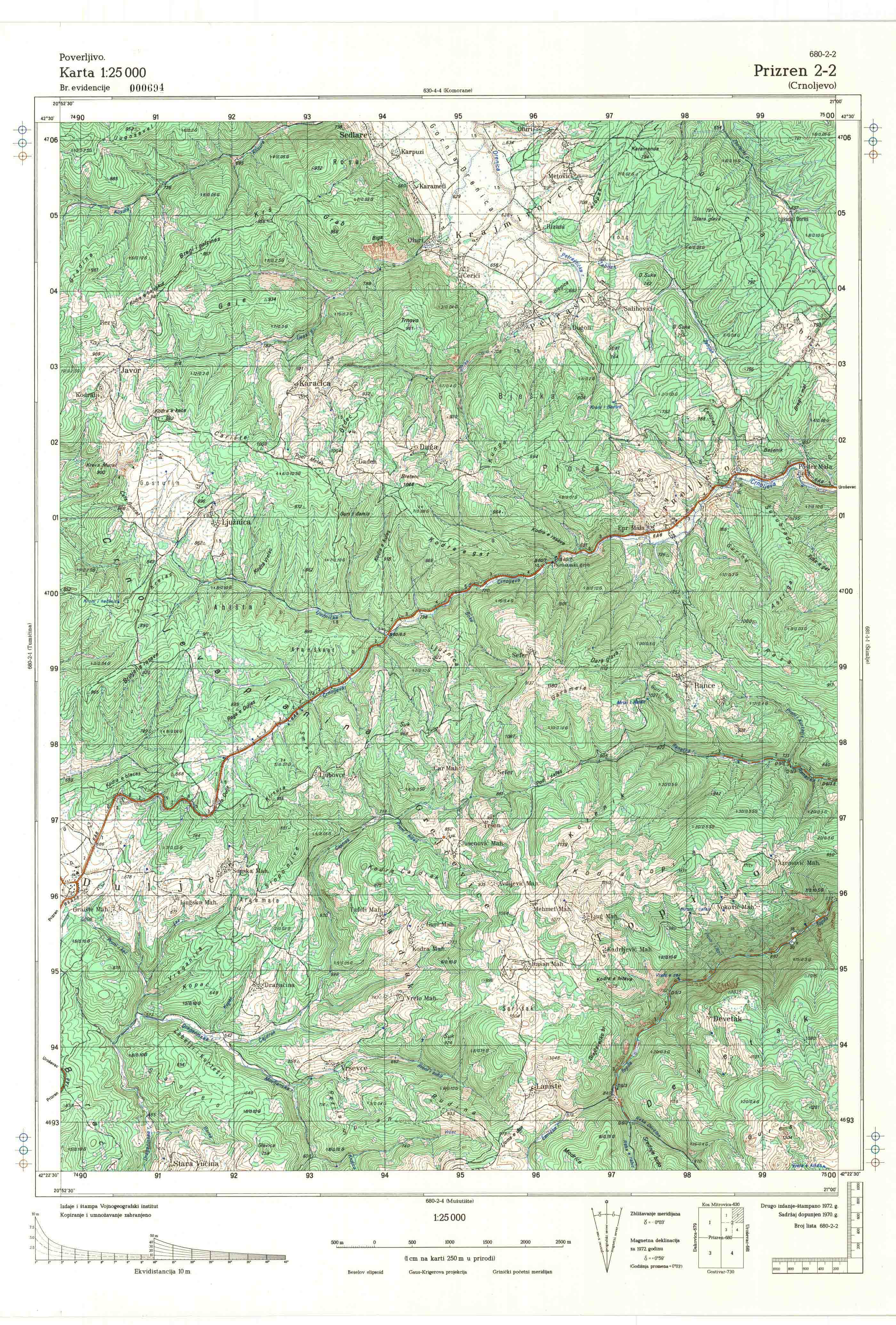  topografska karta Kosovo 25000 JNA  Prizren