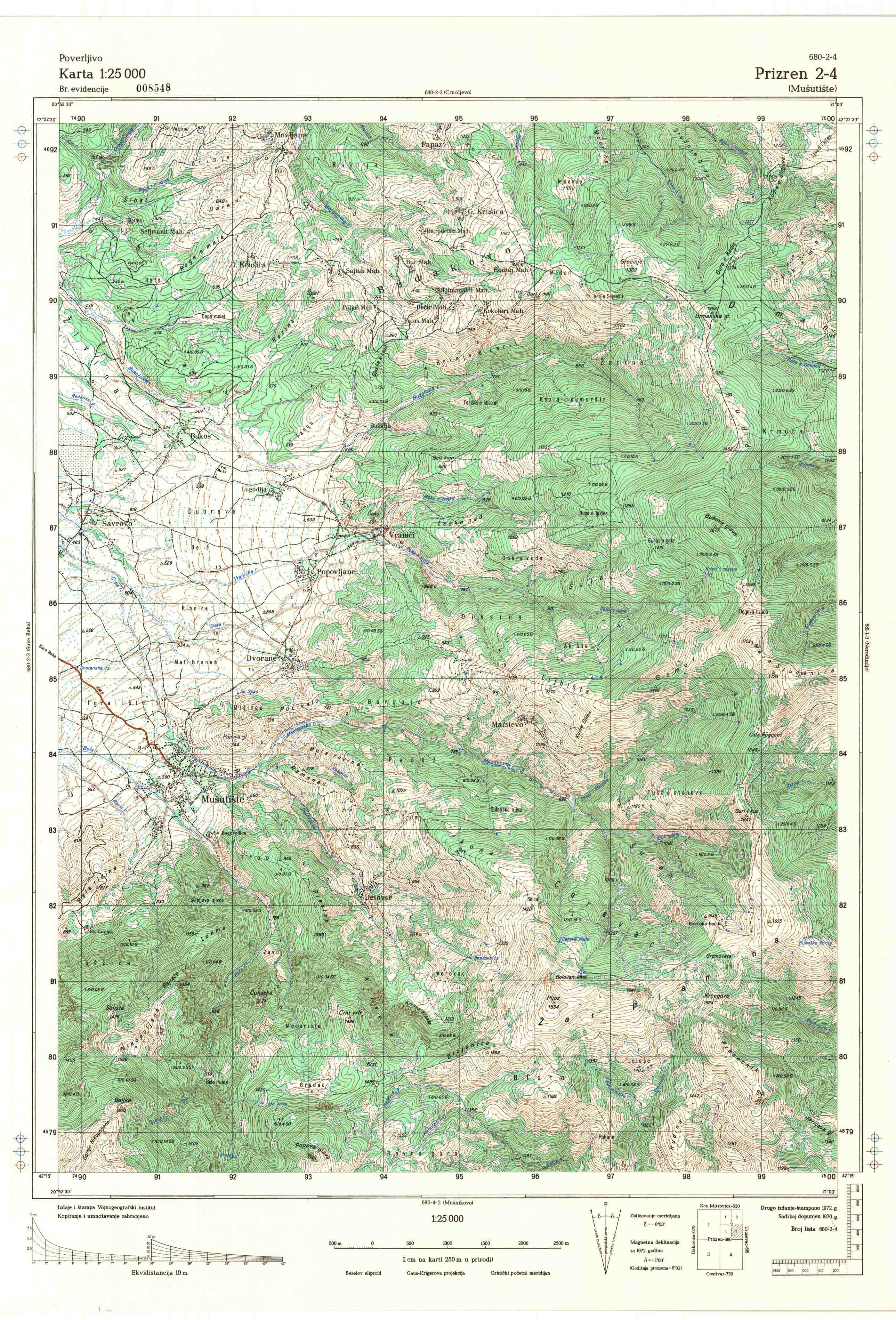  topografska karta Kosovo 25000 JNA  Prizren