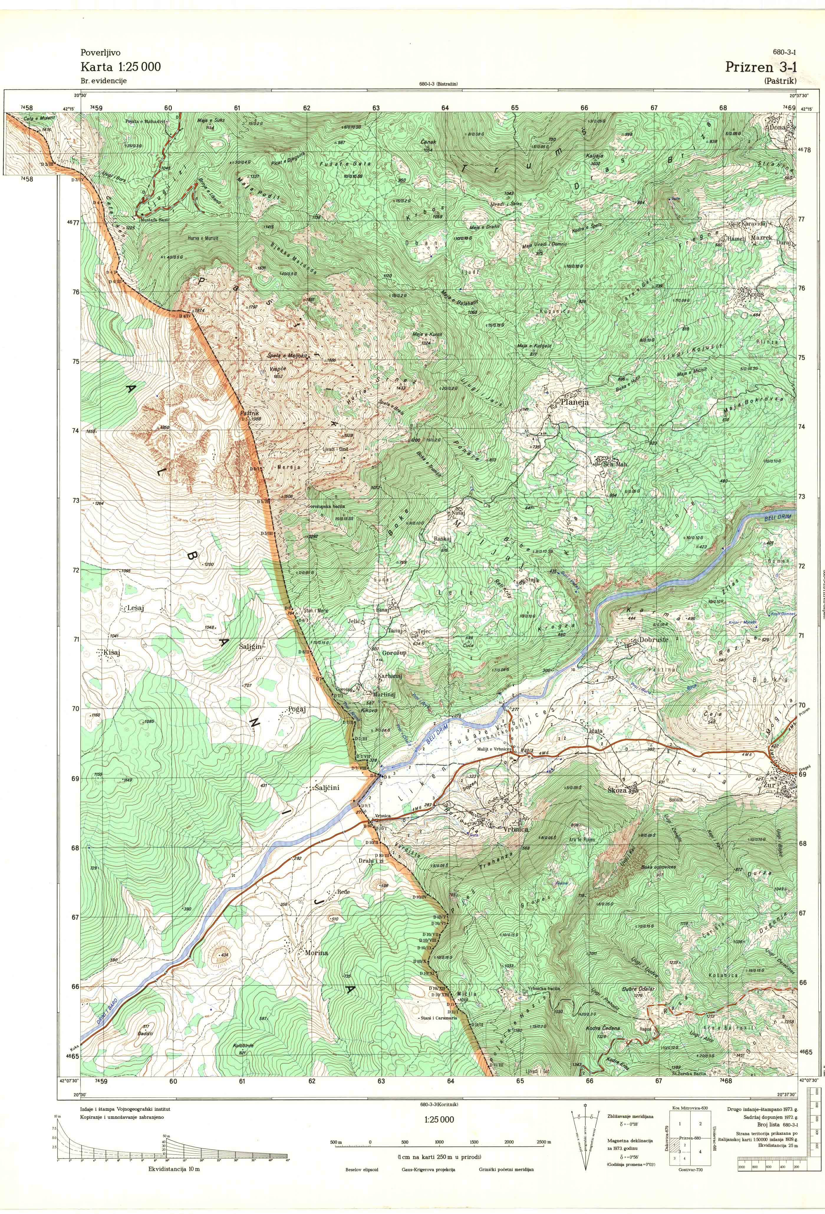  topografska karta Kosovo 25000 JNA  Prizren