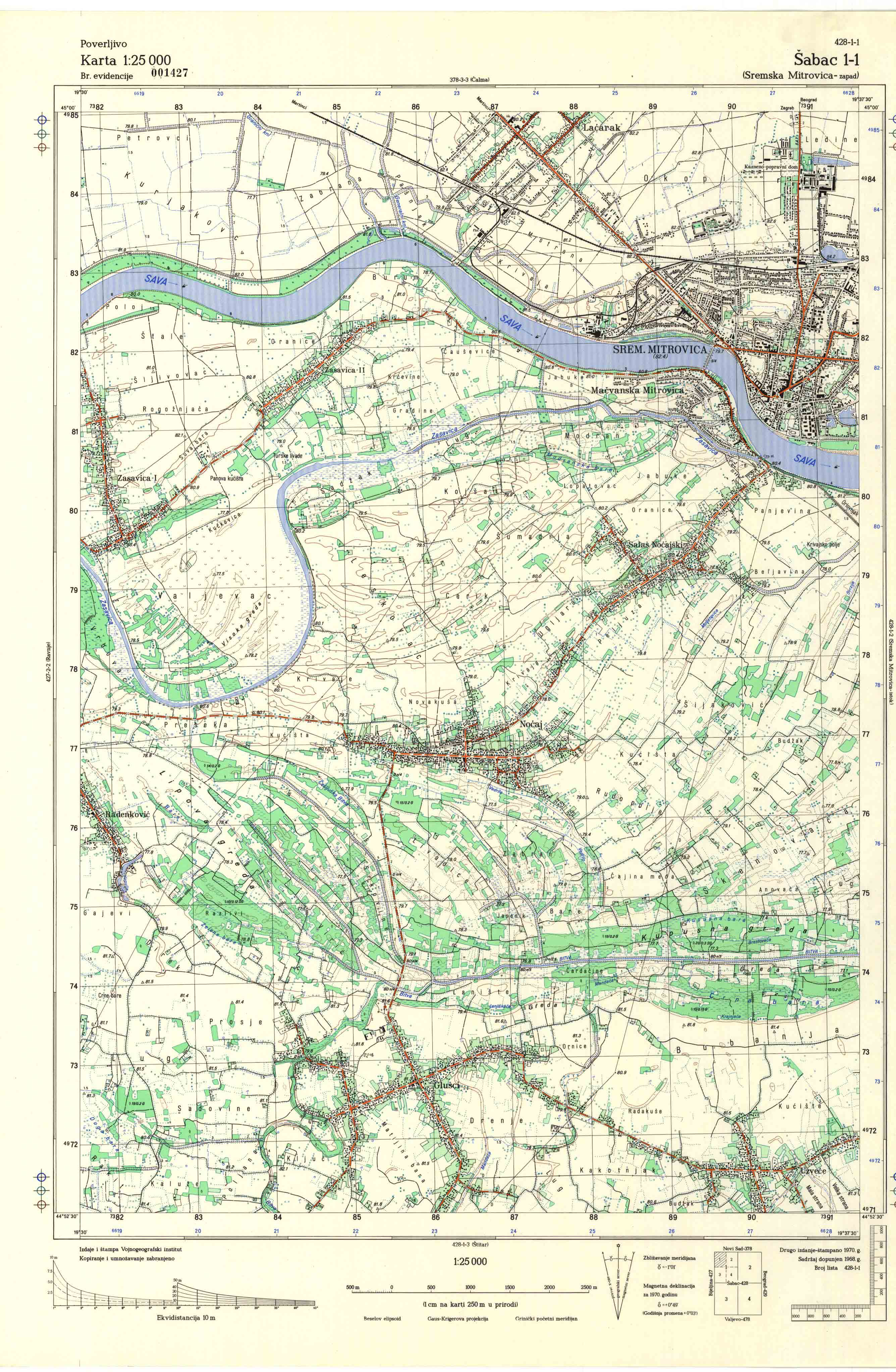  topografska karta srbije 25000 JNA  Šabac