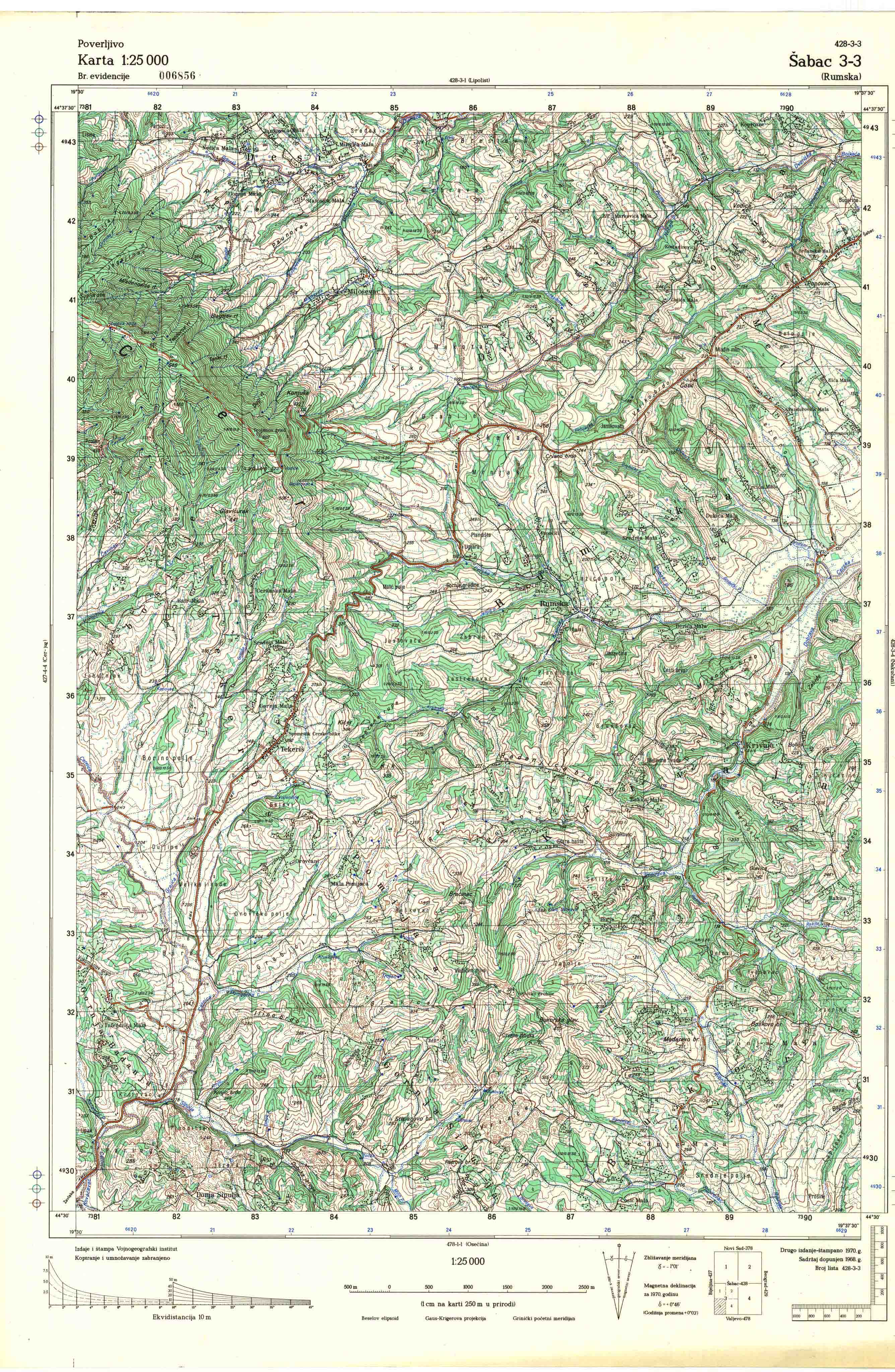  topografska karta srbije 25000 JNA  Šabac