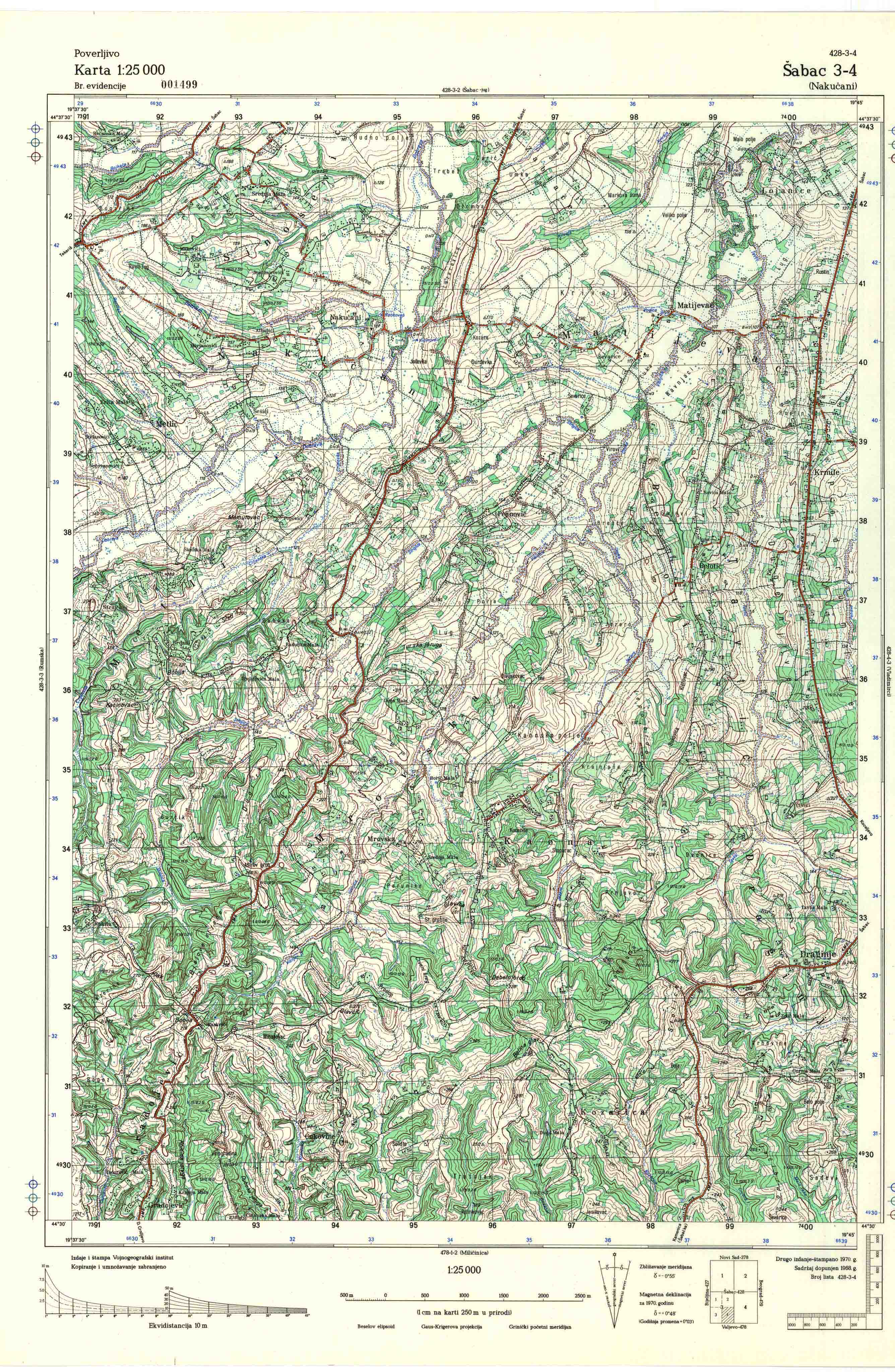  topografska karta srbije 25000 JNA  Šabac