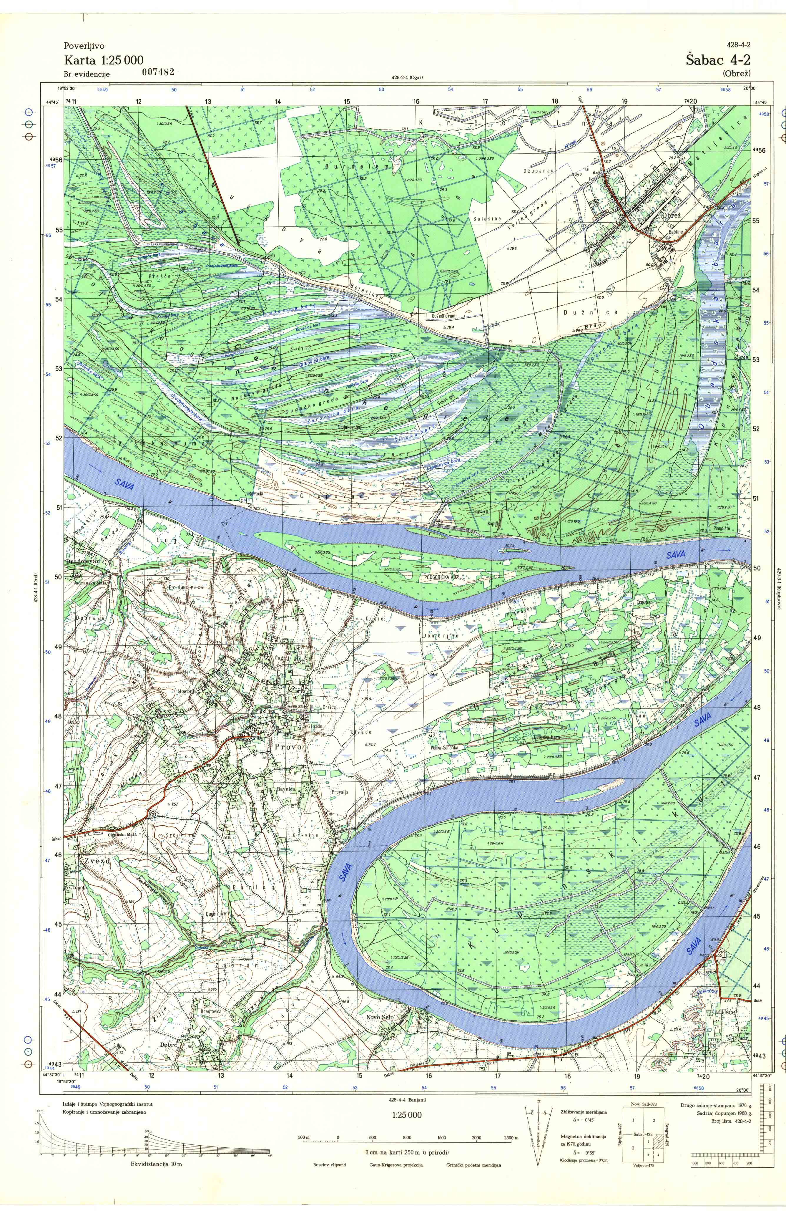  topografska karta srbije 25000 JNA  Šabac