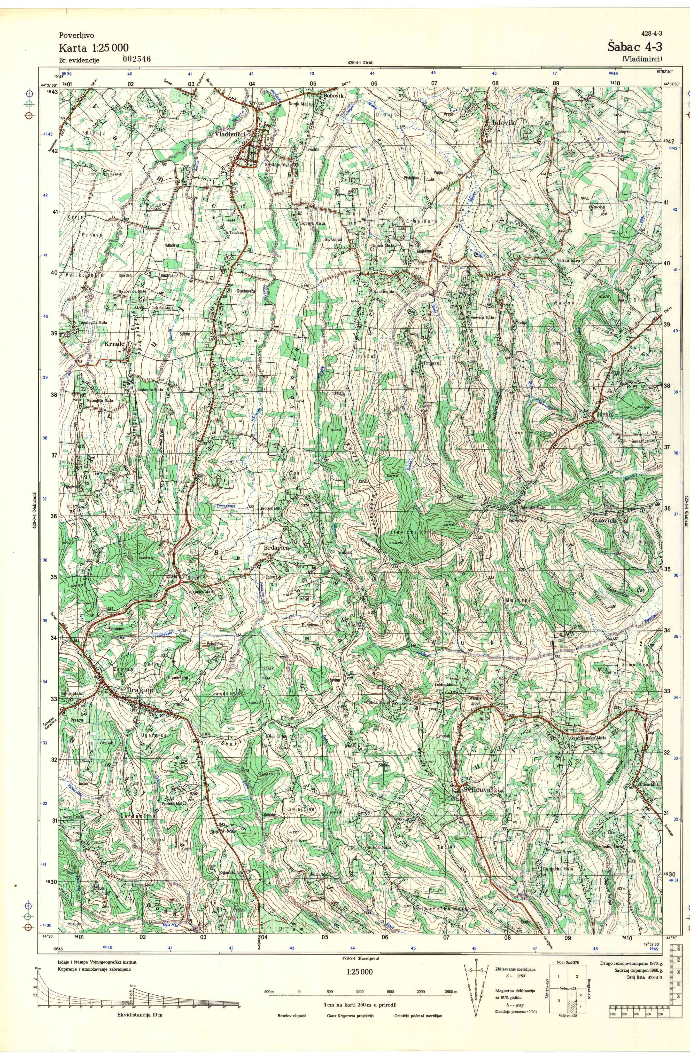  topografska karta srbije 25000 JNA  Šabac