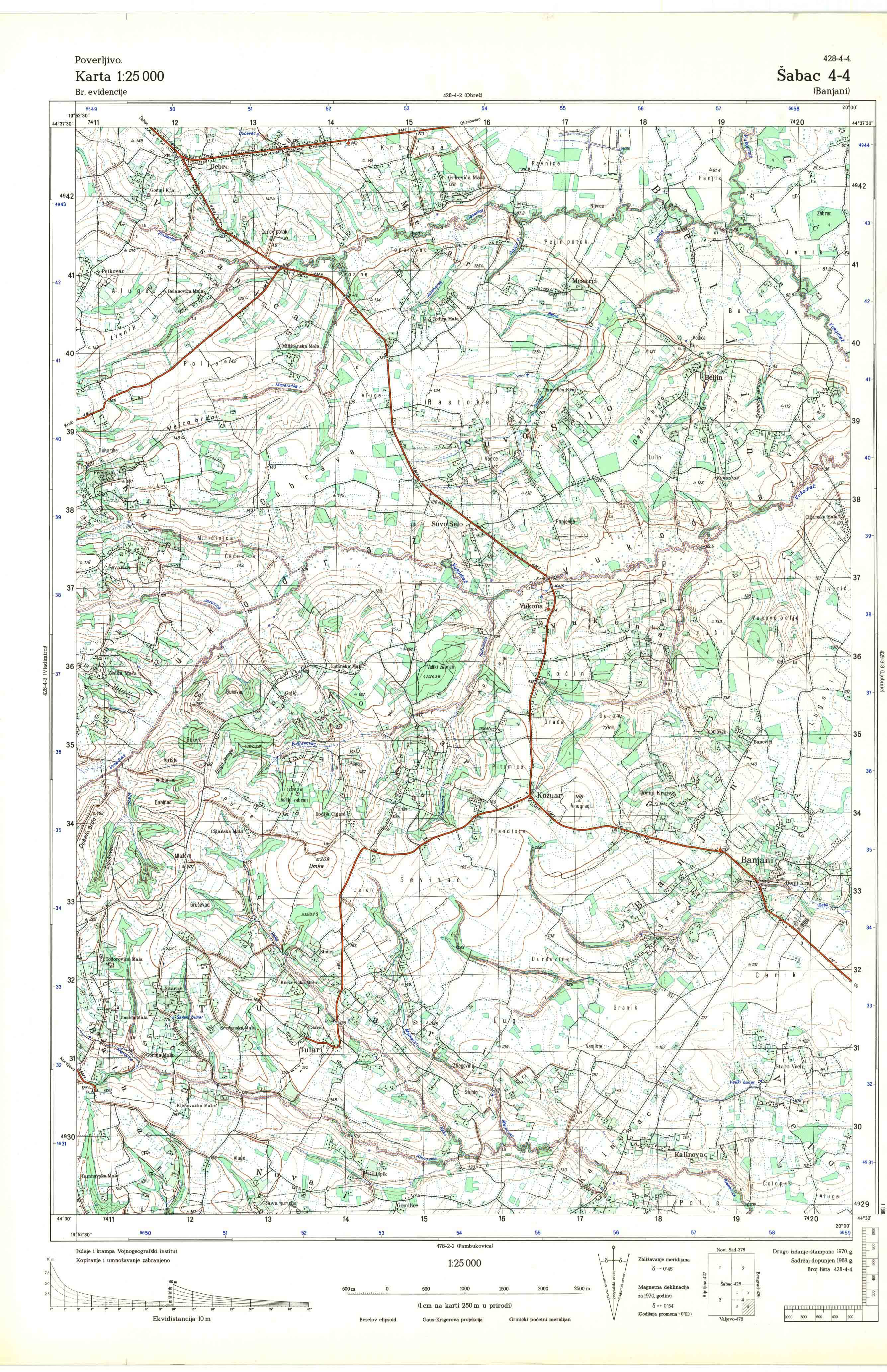  topografska karta srbije 25000 JNA  Šabac