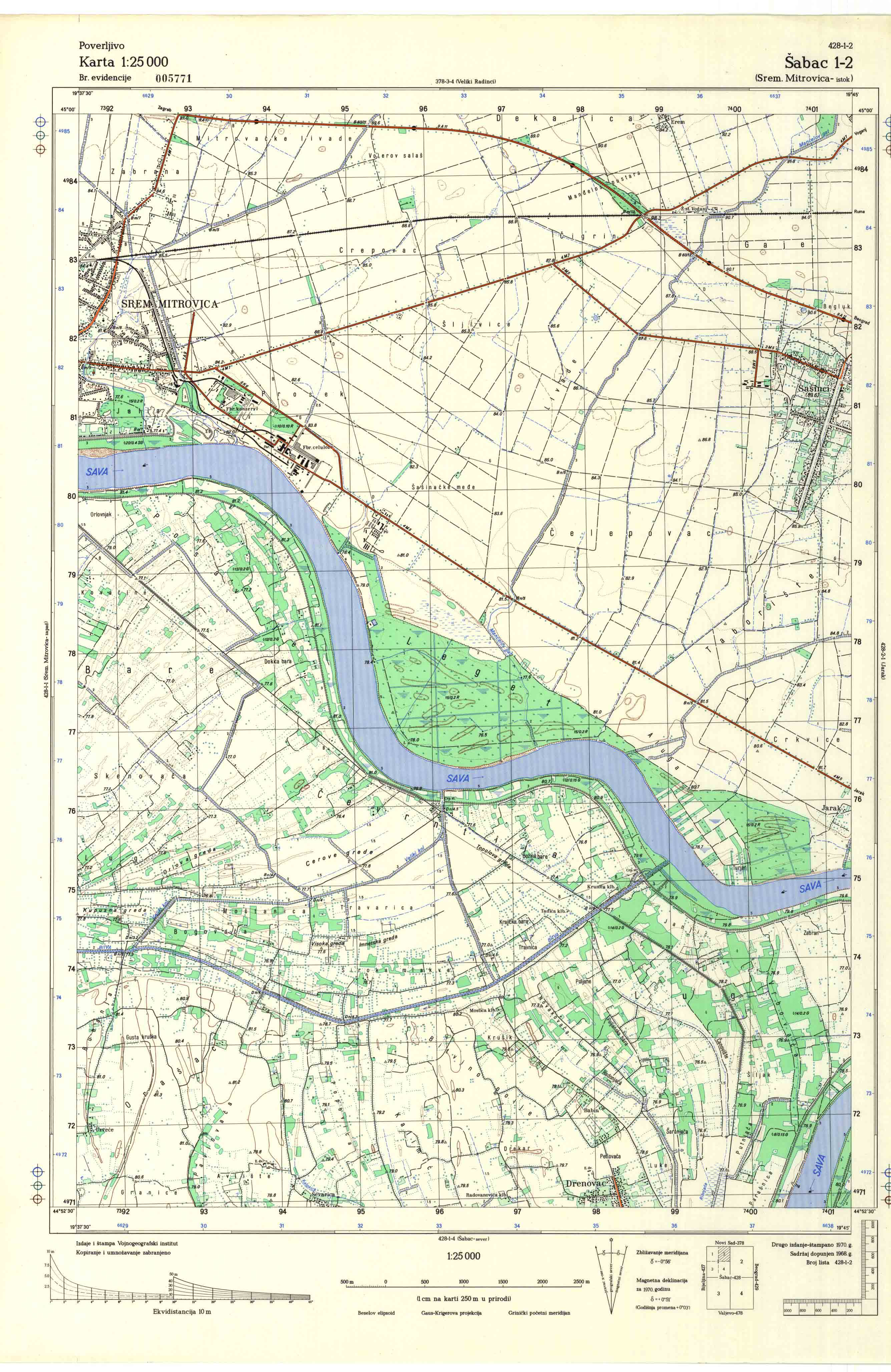  topografska karta srbije 25000 JNA  Šabac