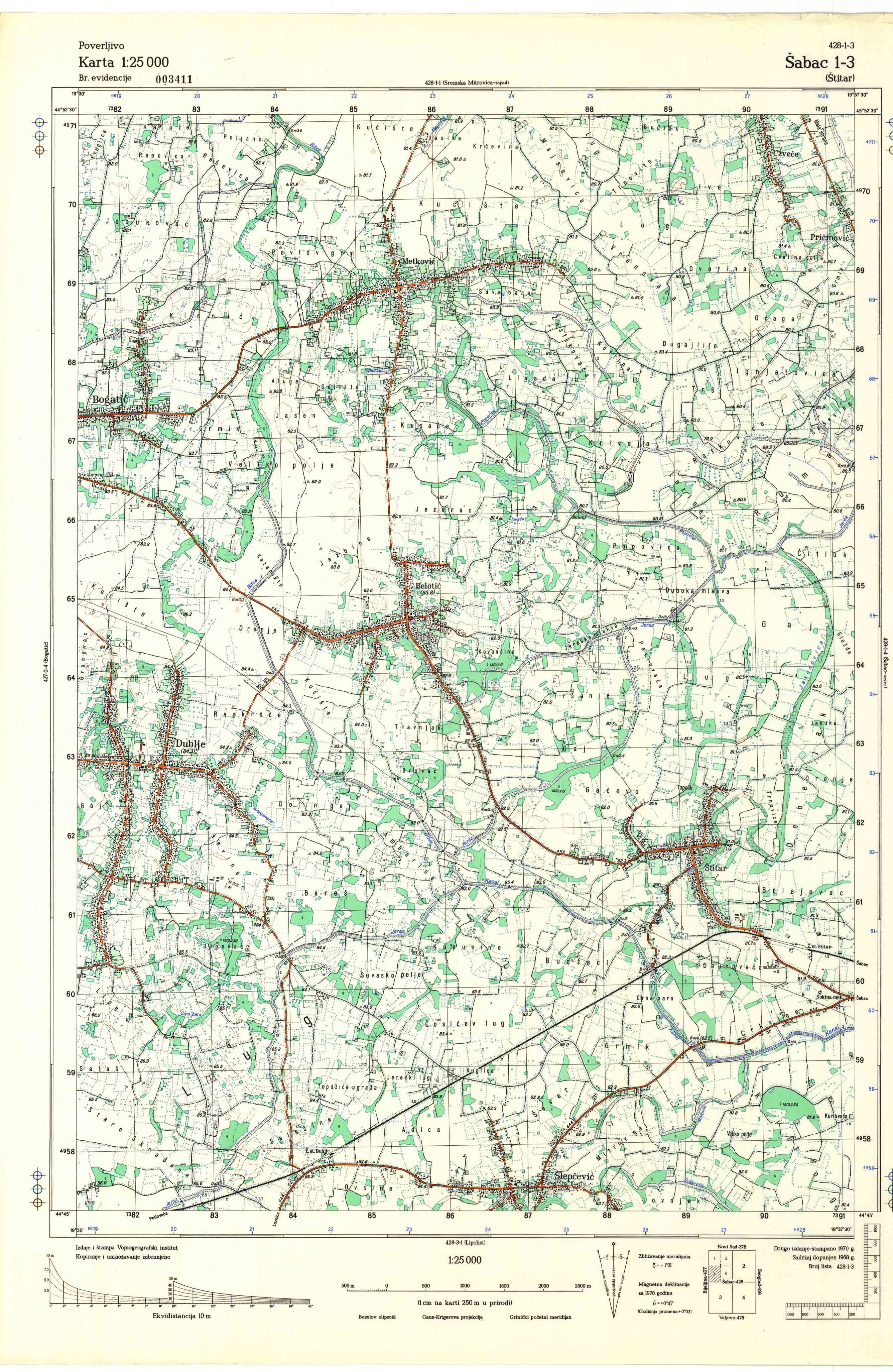  topografska karta srbije 25000 JNA  Šabac