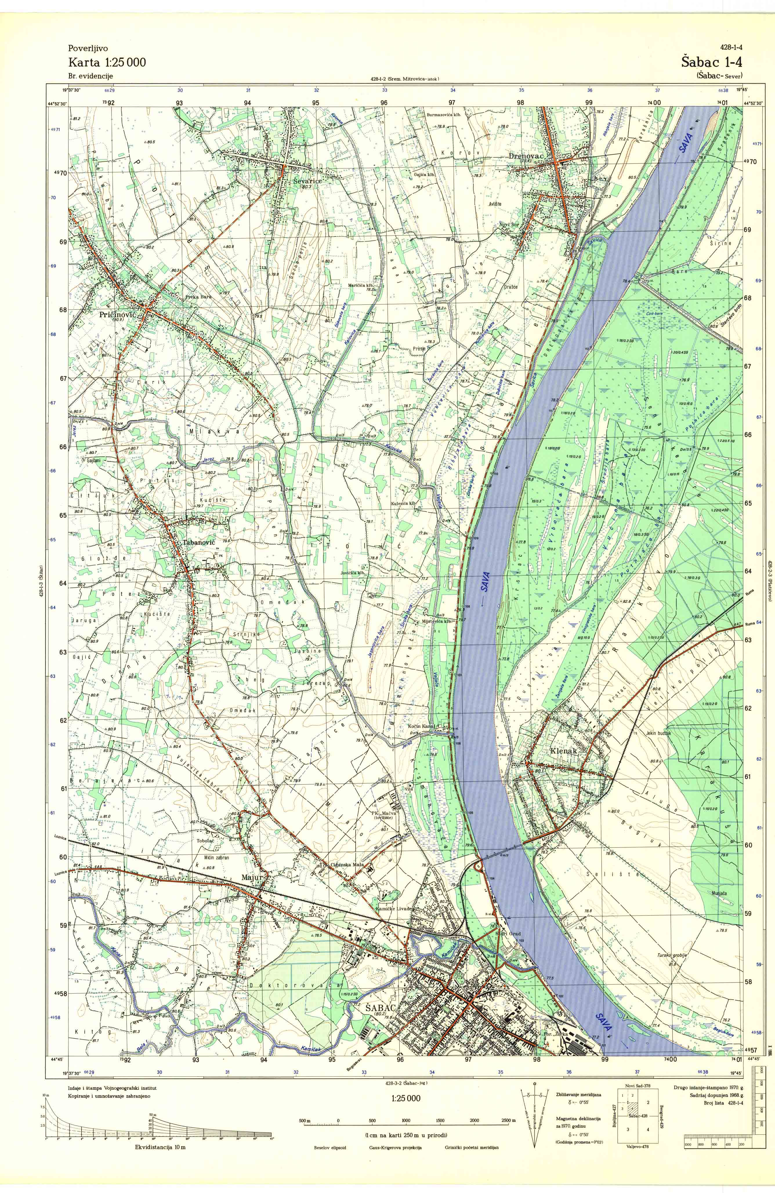  topografska karta srbije 25000 JNA  Šabac