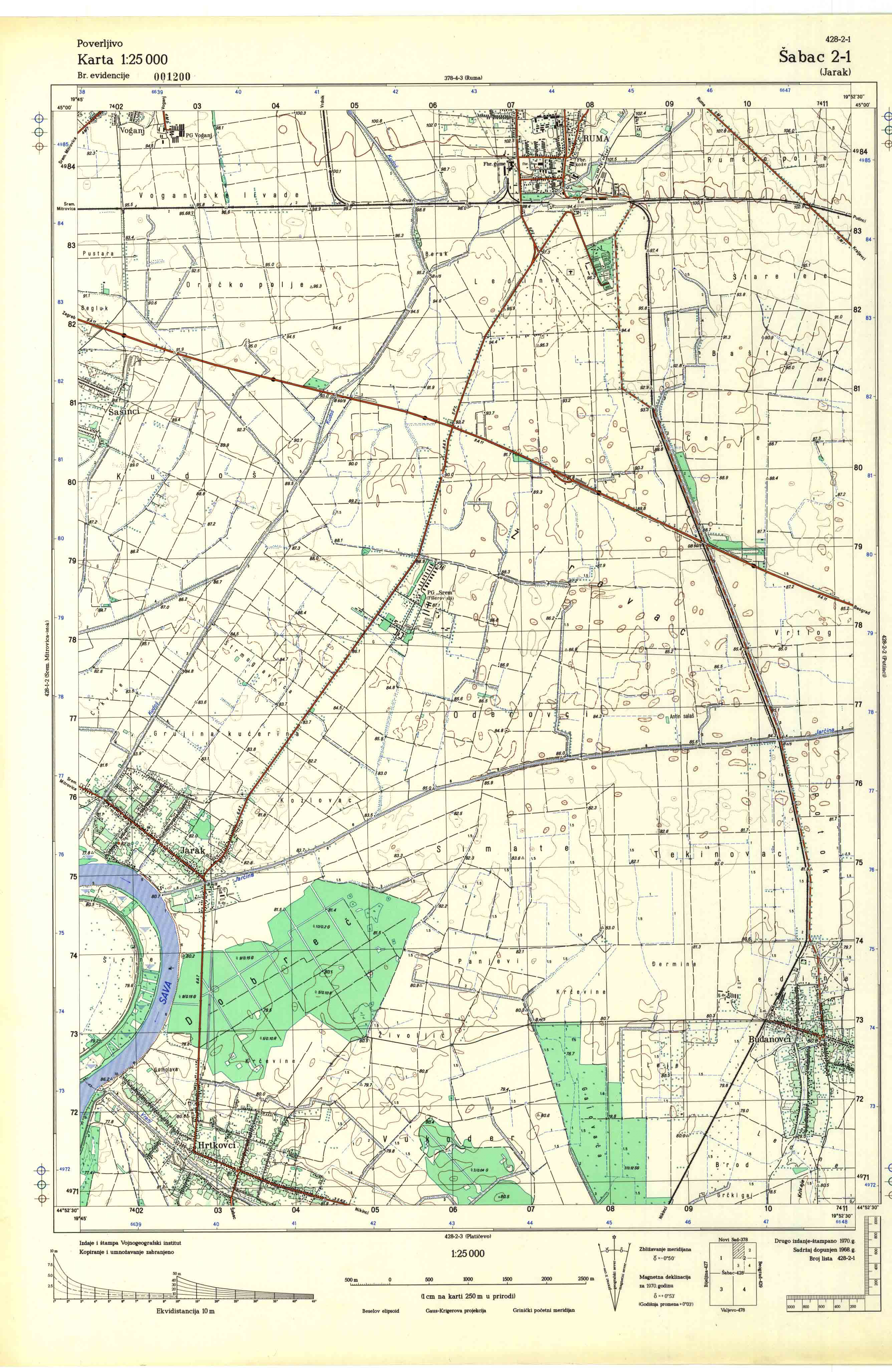  topografska karta srbije 25000 JNA  Šabac