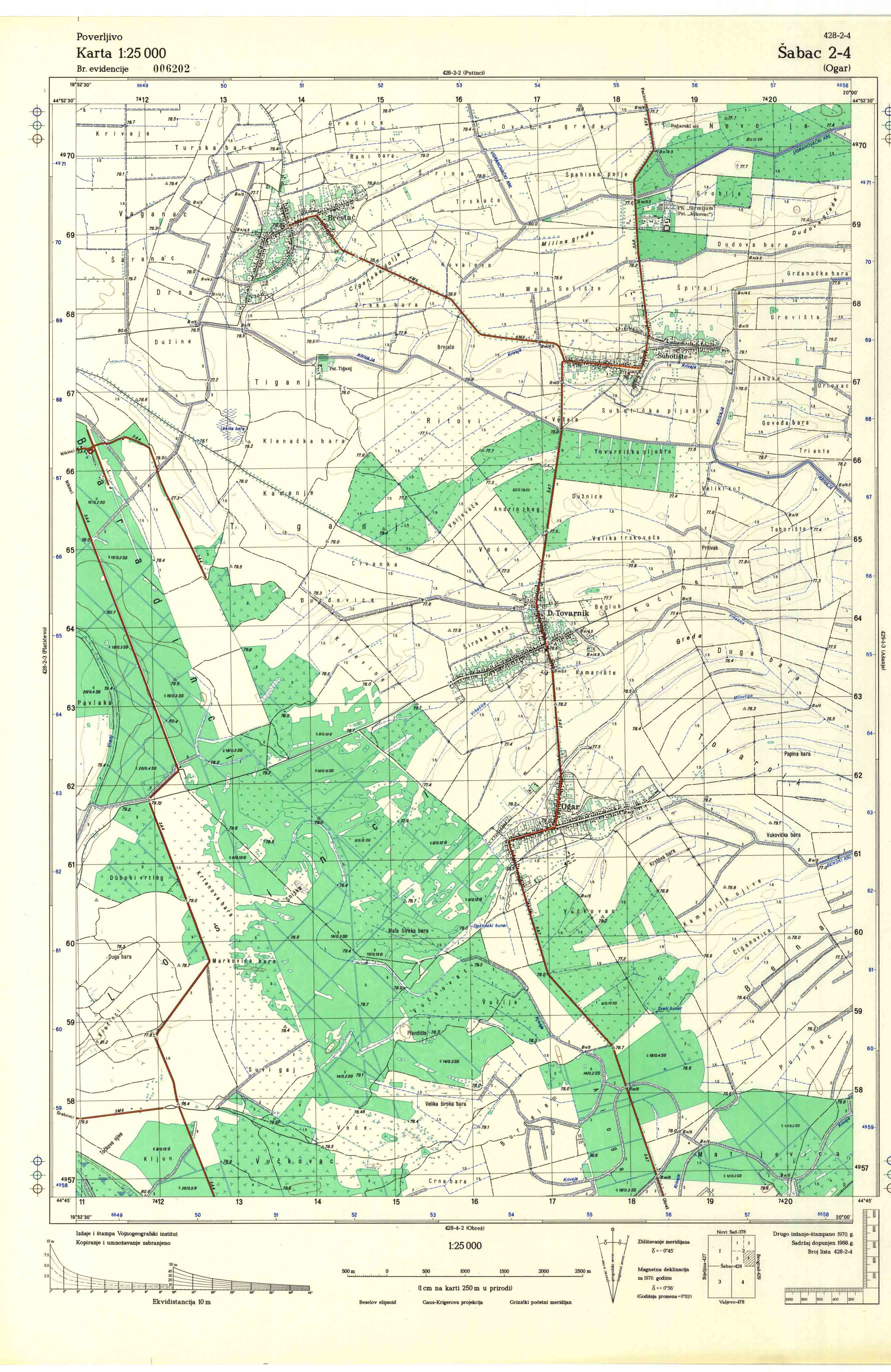  topografska karta srbije 25000 JNA  Šabac