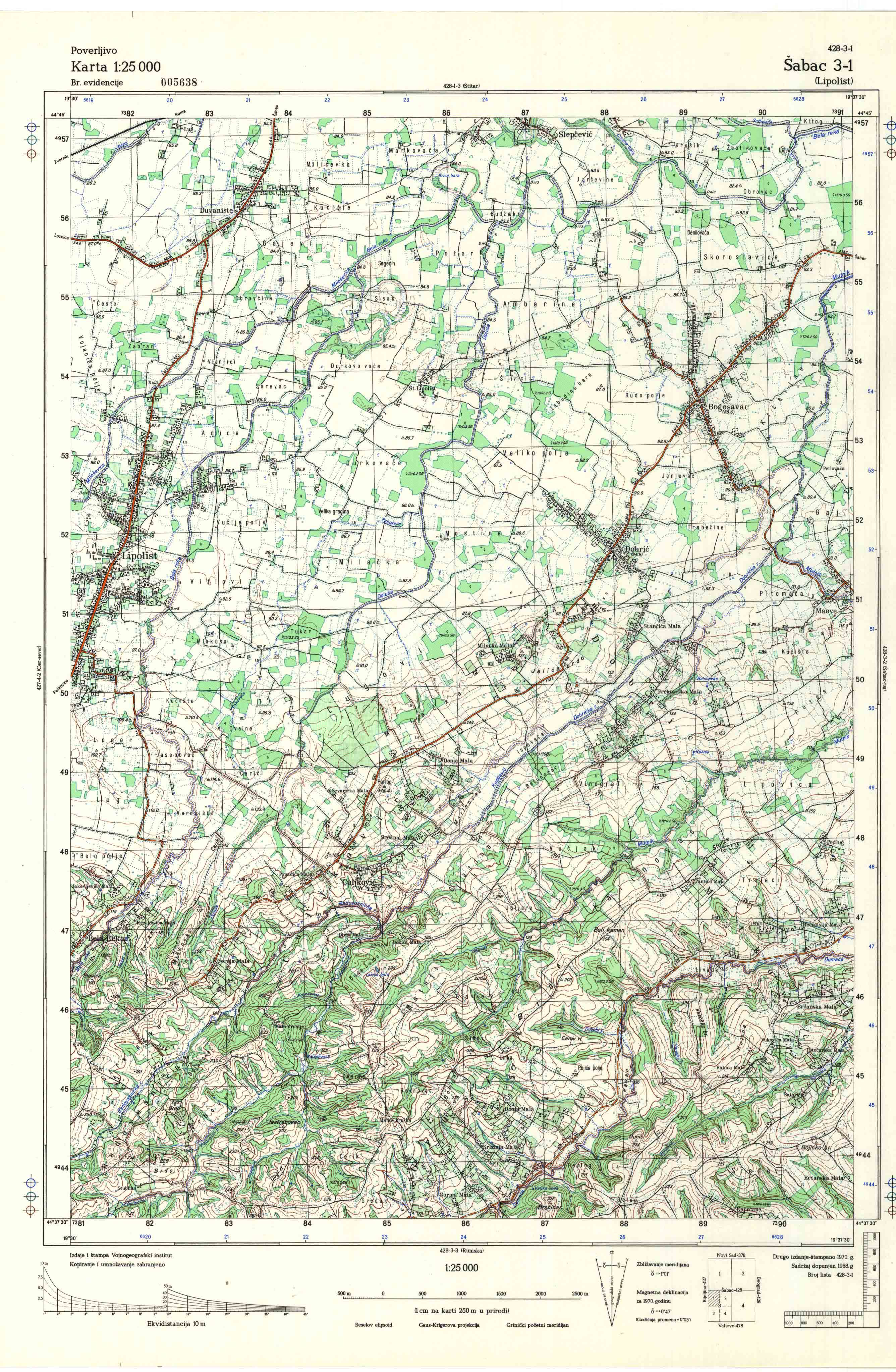  topografska karta srbije 25000 JNA  Šabac