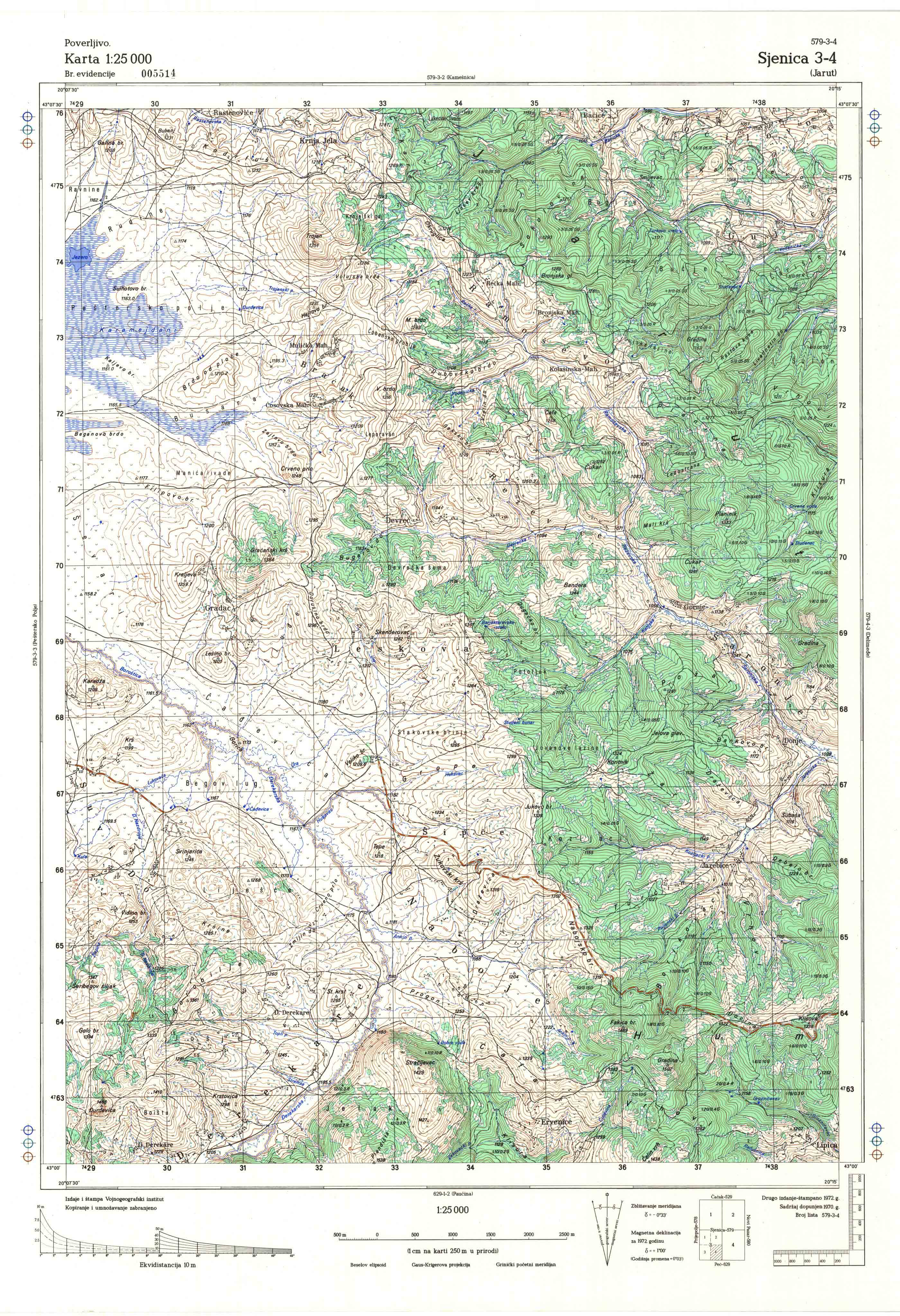  topografska karta srbije 25000 JNA  Sijenica