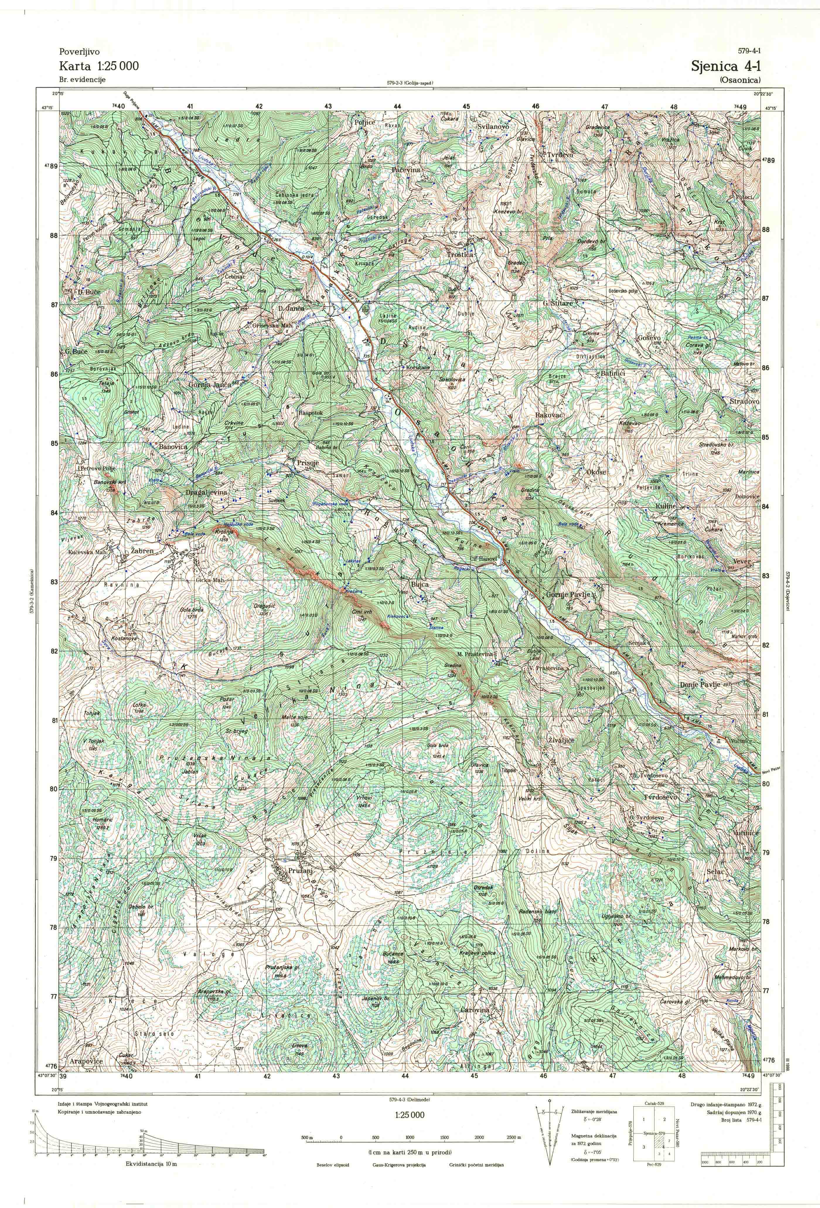  topografska karta srbije 25000 JNA  Sijenica
