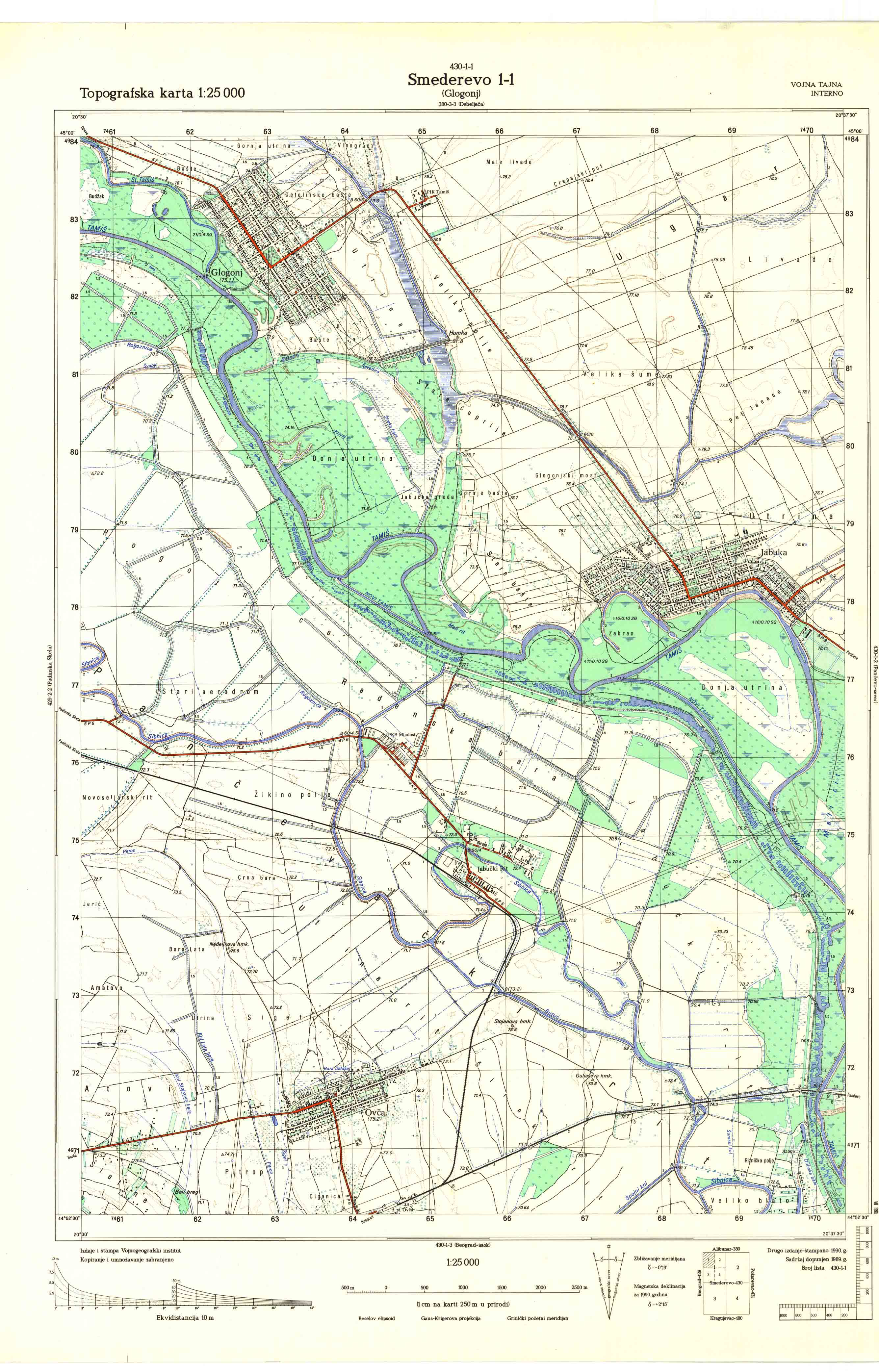  topografska karta srbije 25000 JNA  Smederevo