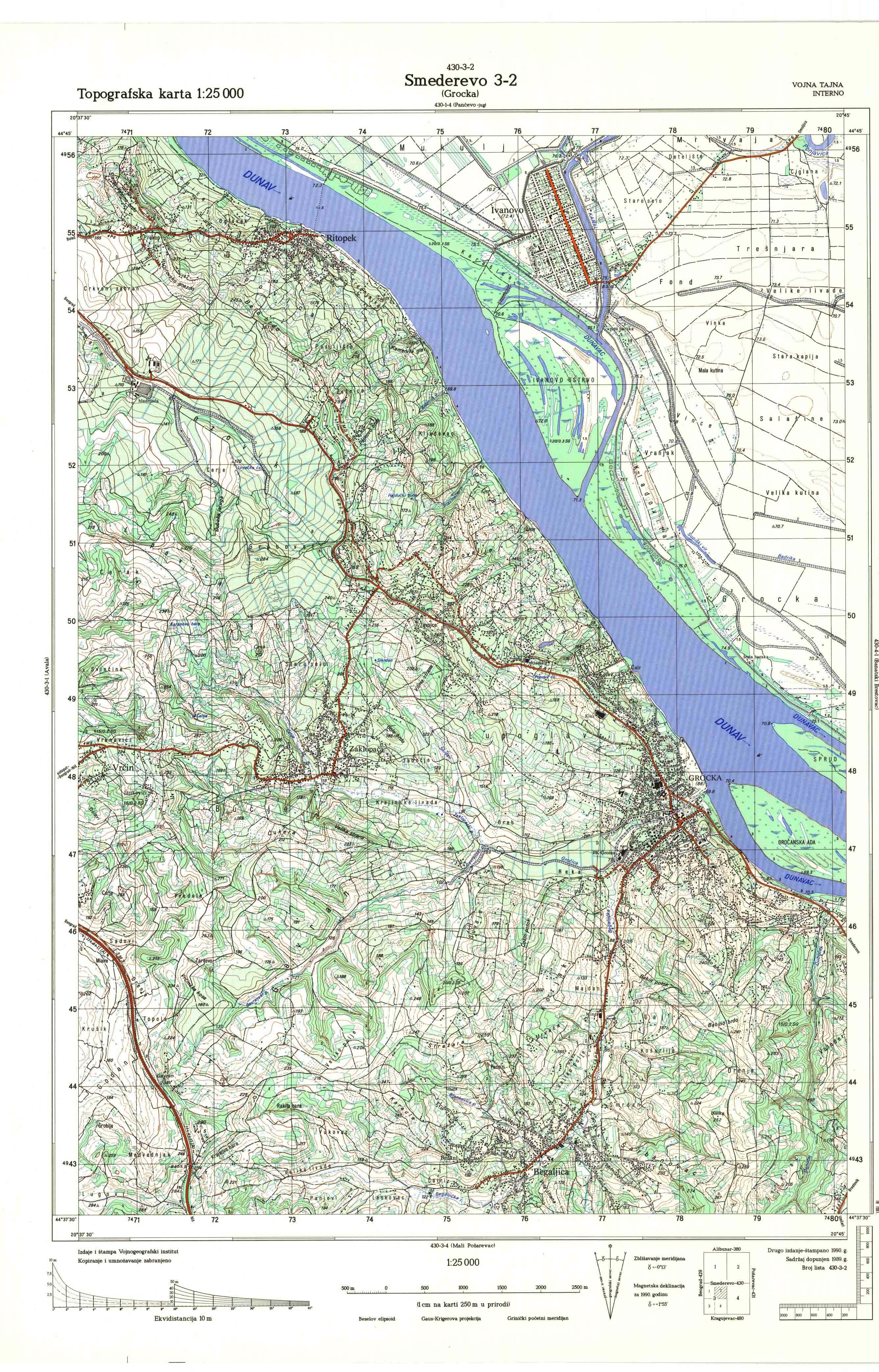  topografska karta srbije 25000 JNA  Smederevo