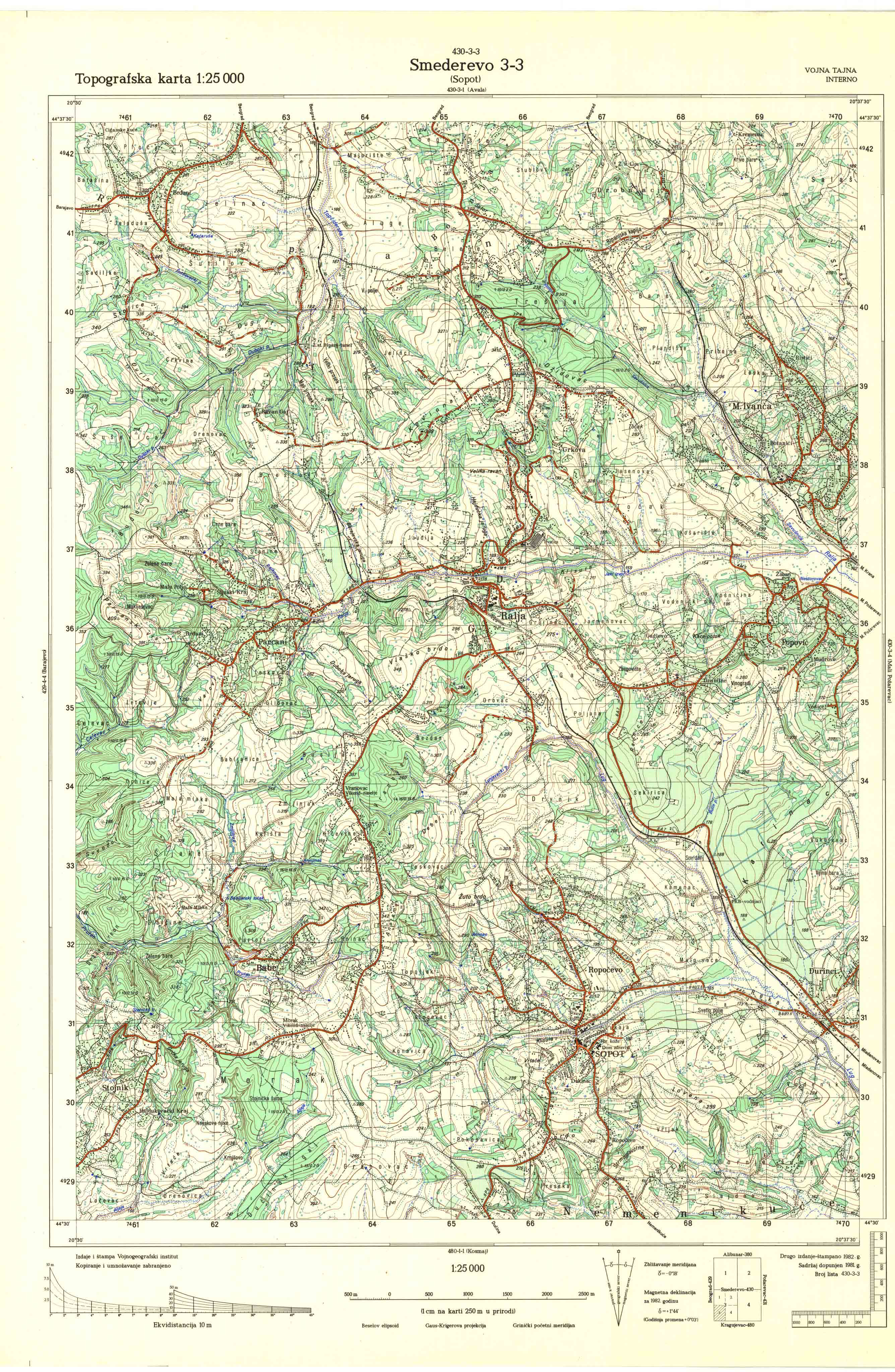  topografska karta srbije 25000 JNA  Smederevo