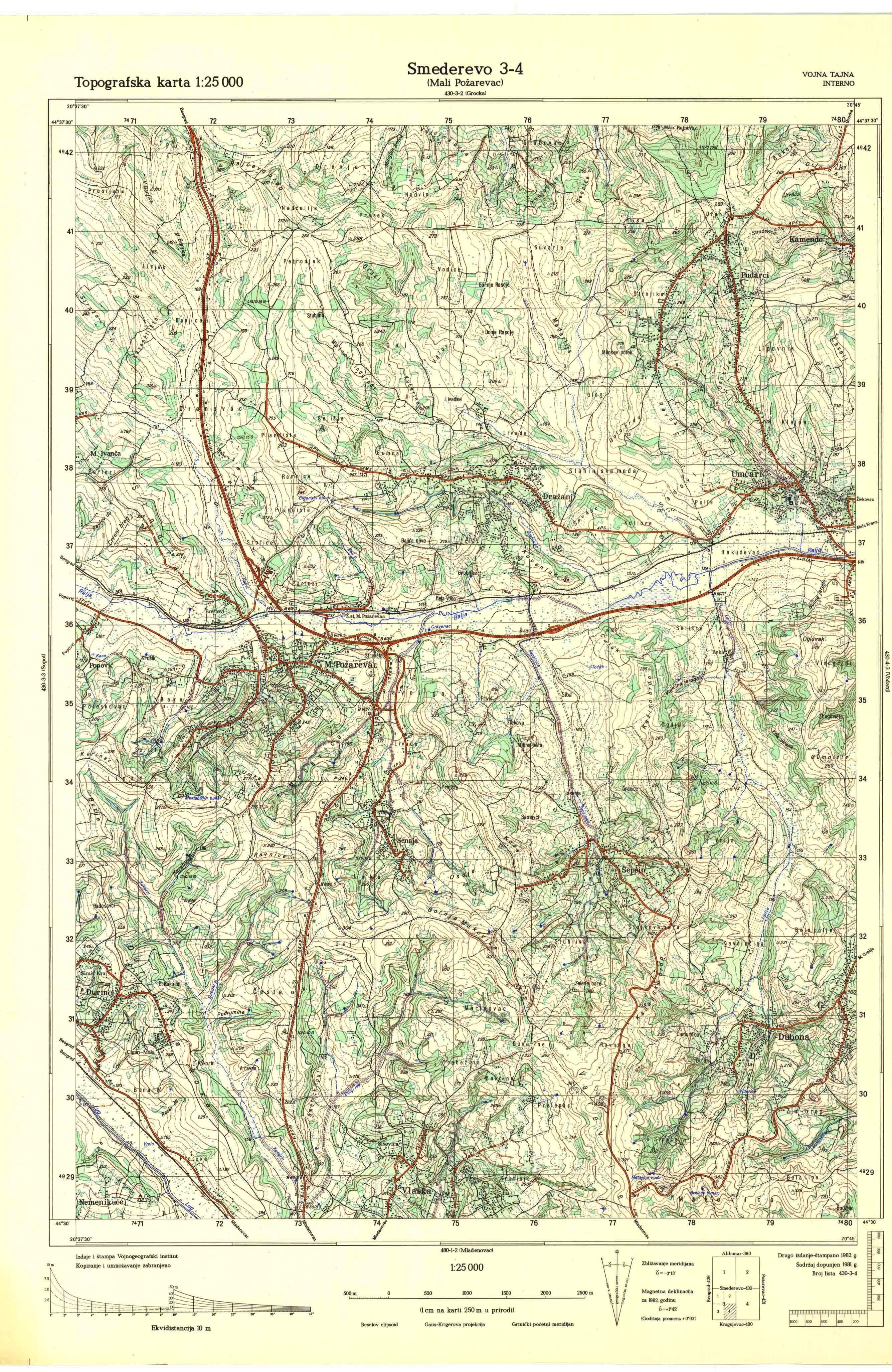  topografska karta srbije 25000 JNA  Smederevo