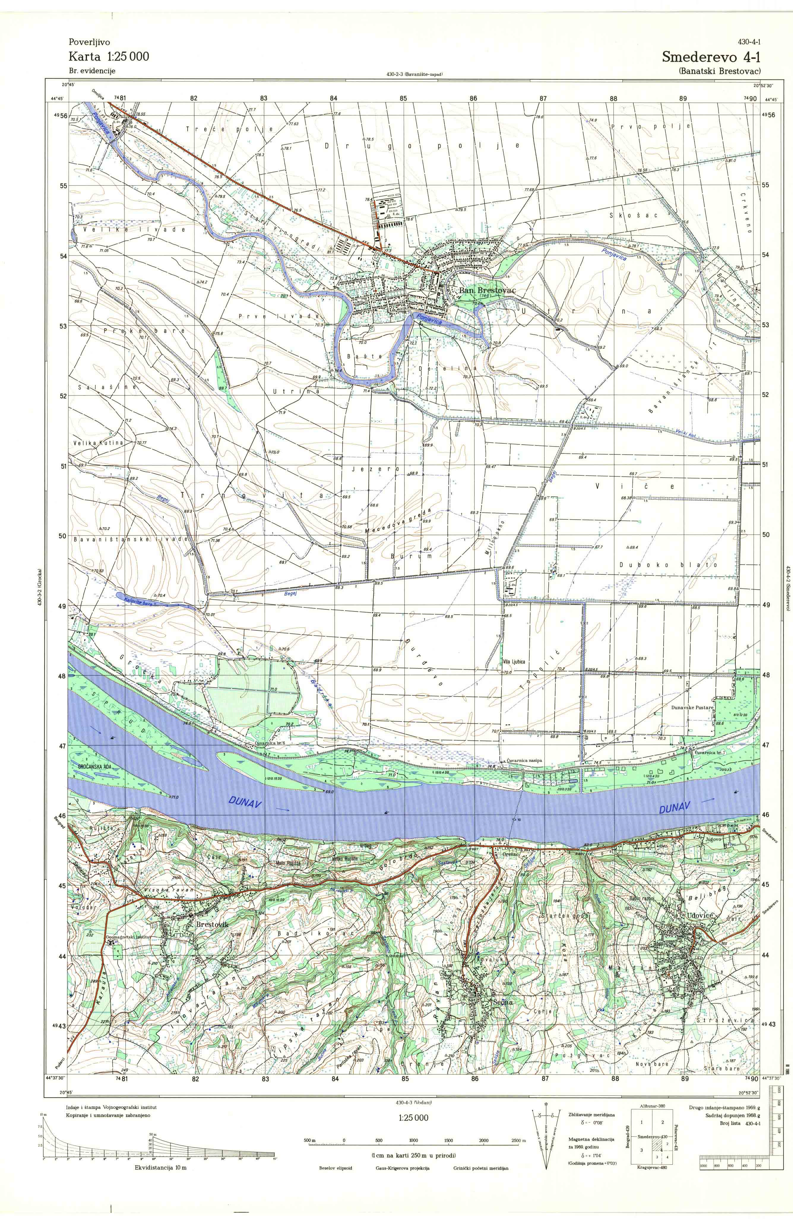  topografska karta srbije 25000 JNA  Smederevo