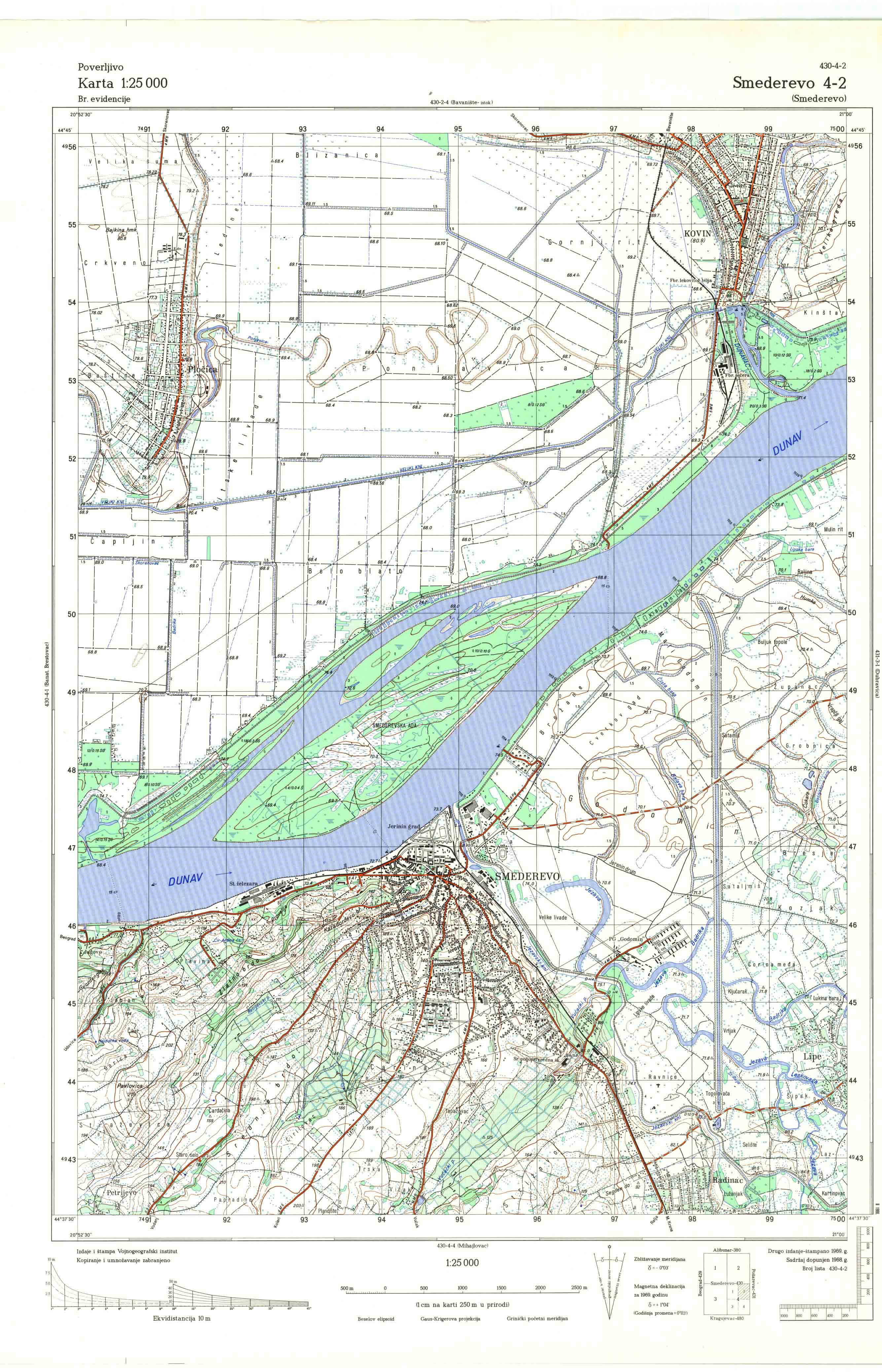 topografska karta srbije 25000 JNA  Smederevo