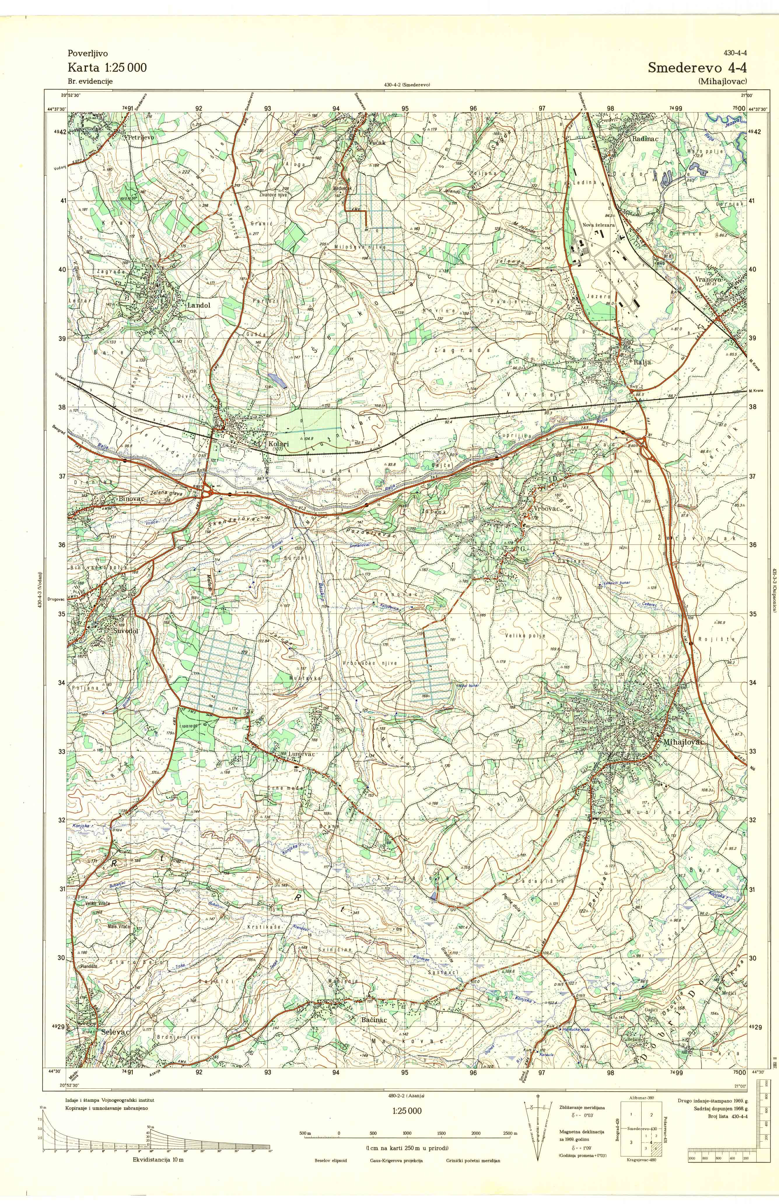  topografska karta srbije 25000 JNA  Smederevo