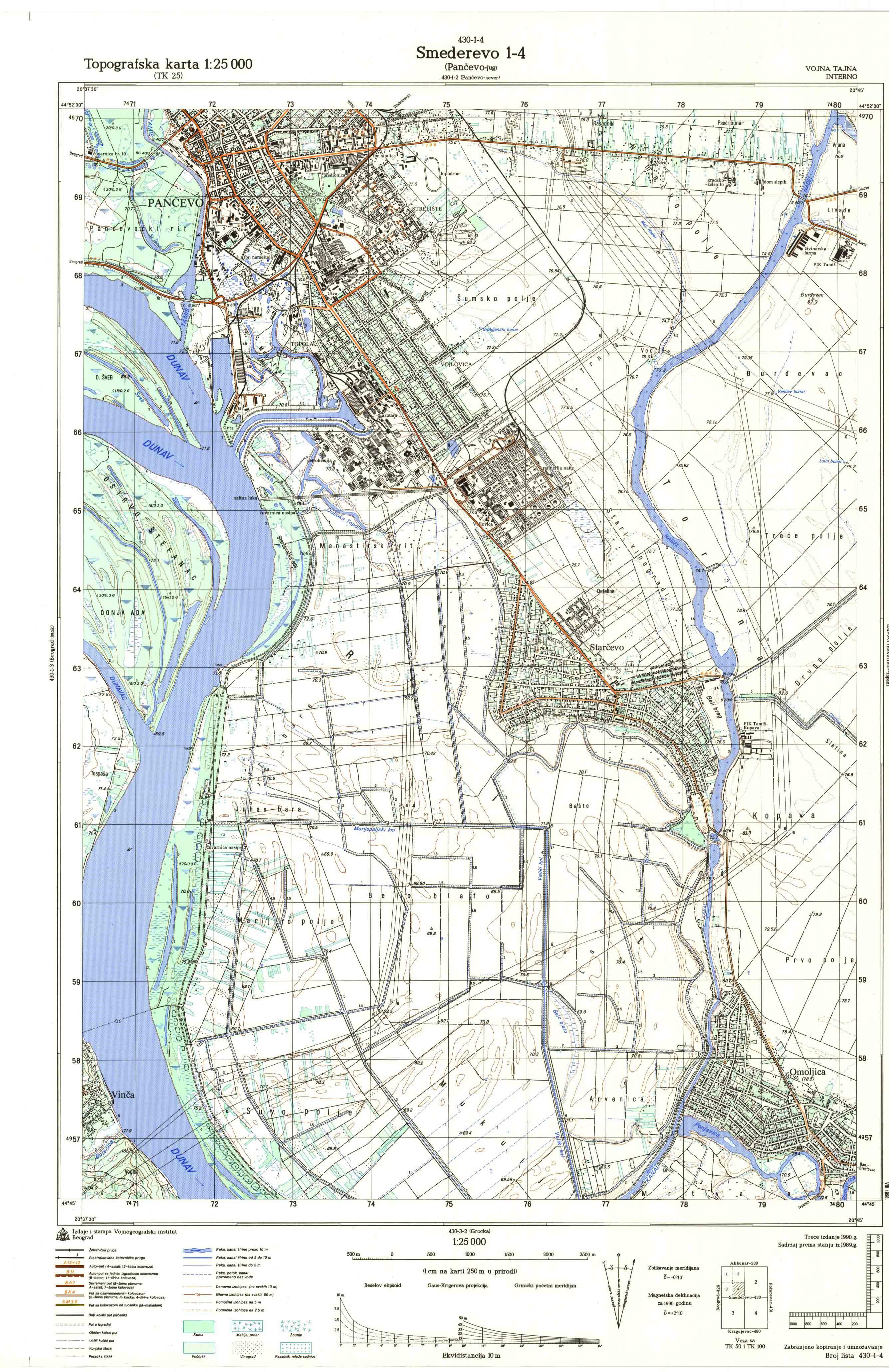  topografska karta srbije 25000 JNA  Smederevo