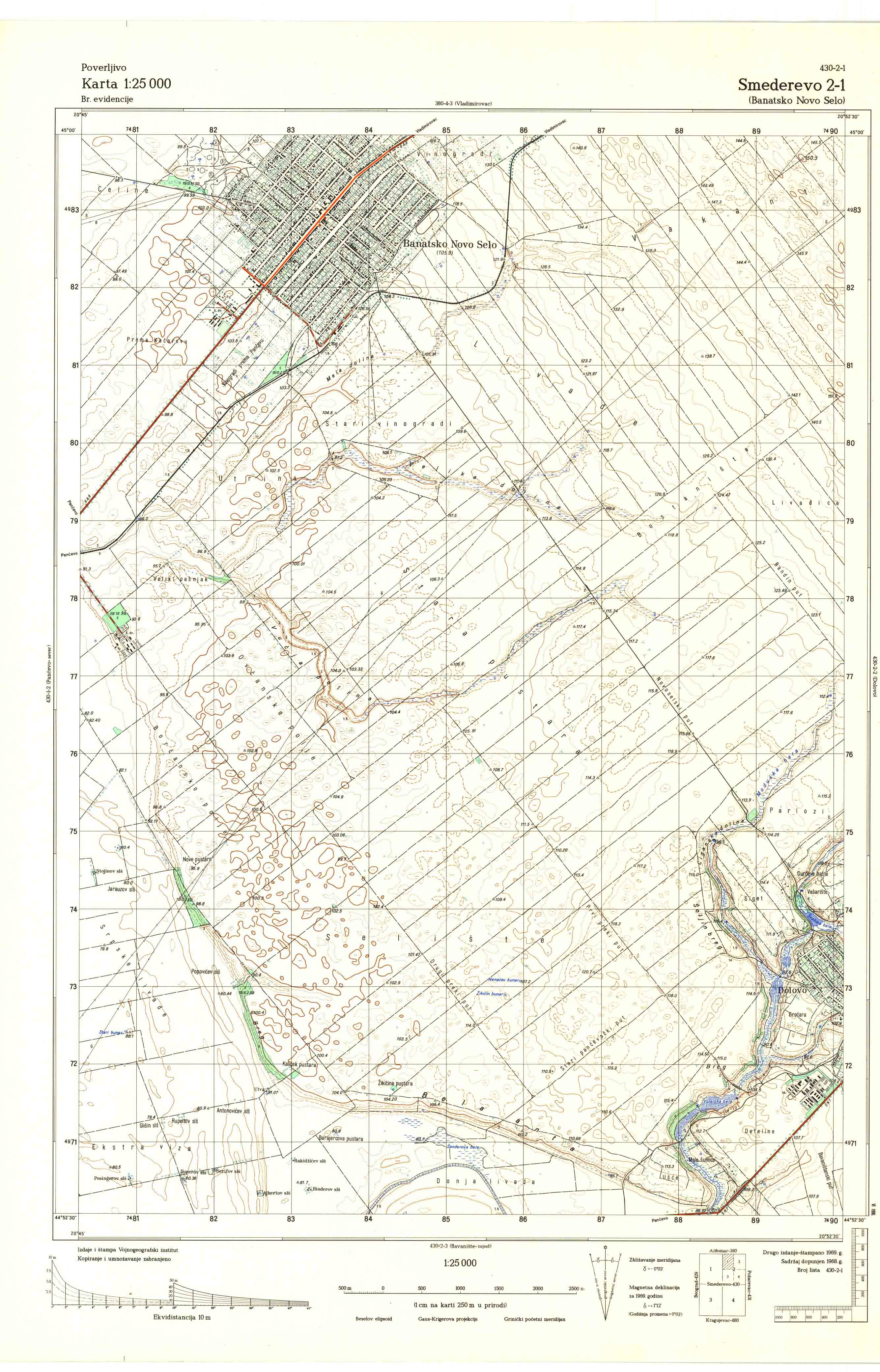  topografska karta srbije 25000 JNA  Smederevo