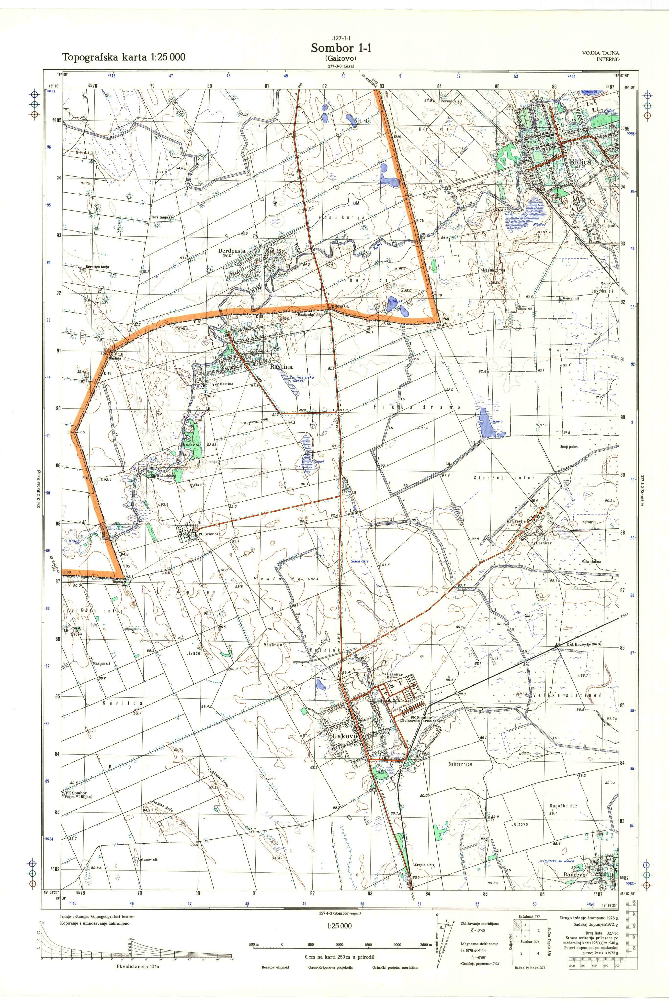  top karte srbije 25000 JNA sombor