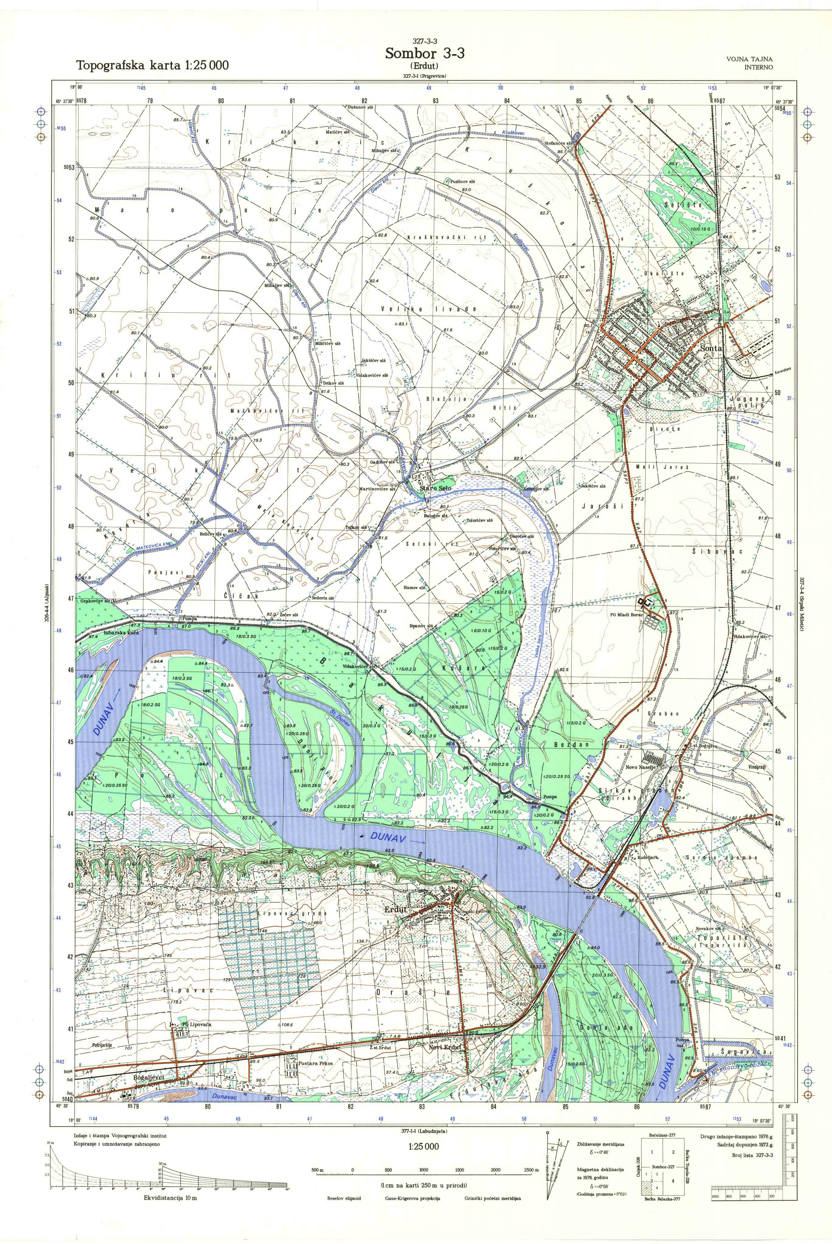  topografska karta srbije 25000 JNA Sonta 