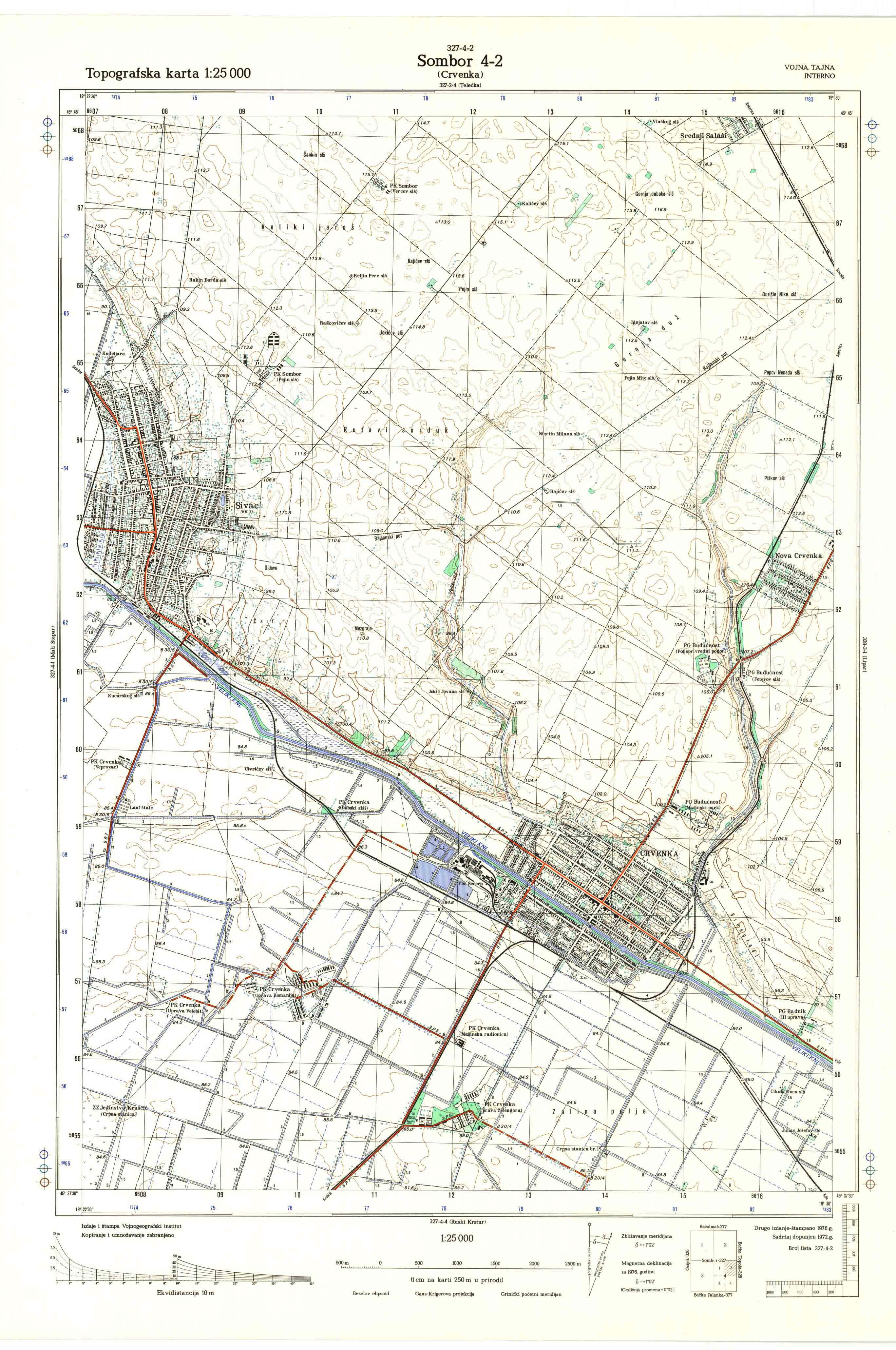  topografska karta srbije 25000 JNA Crvenka 