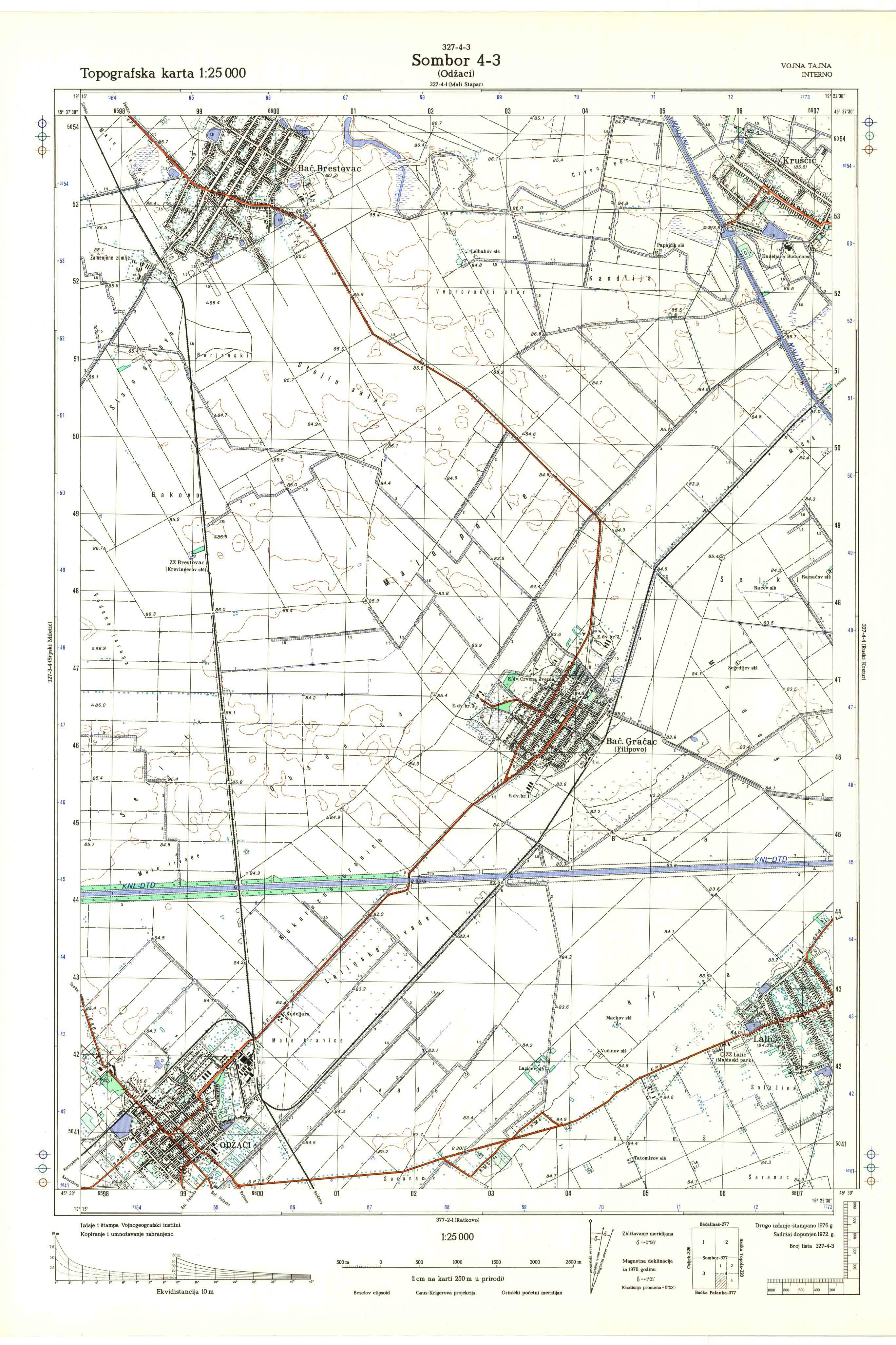  topografska karta srbije 25000 JNA Odžaci 