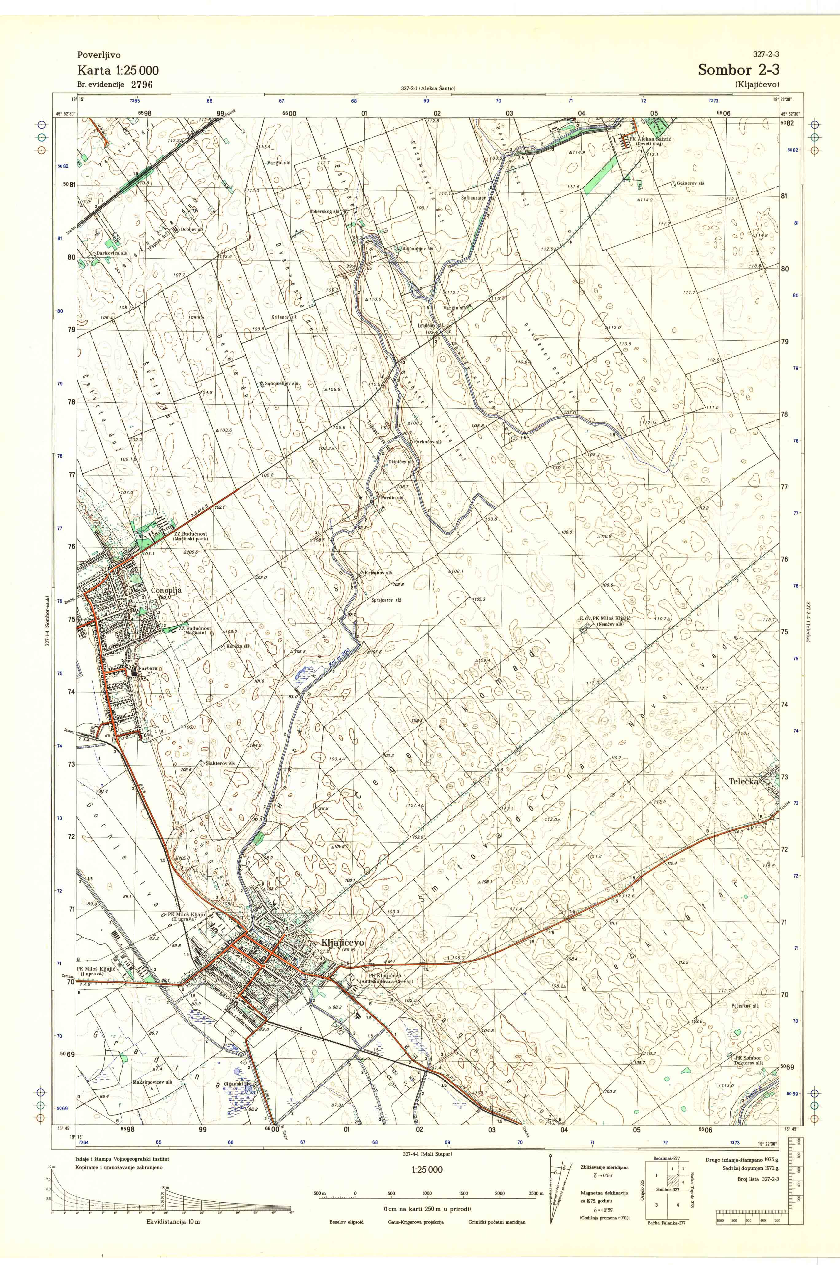  topografska karta srbije 25000 JNA Kljajićevo