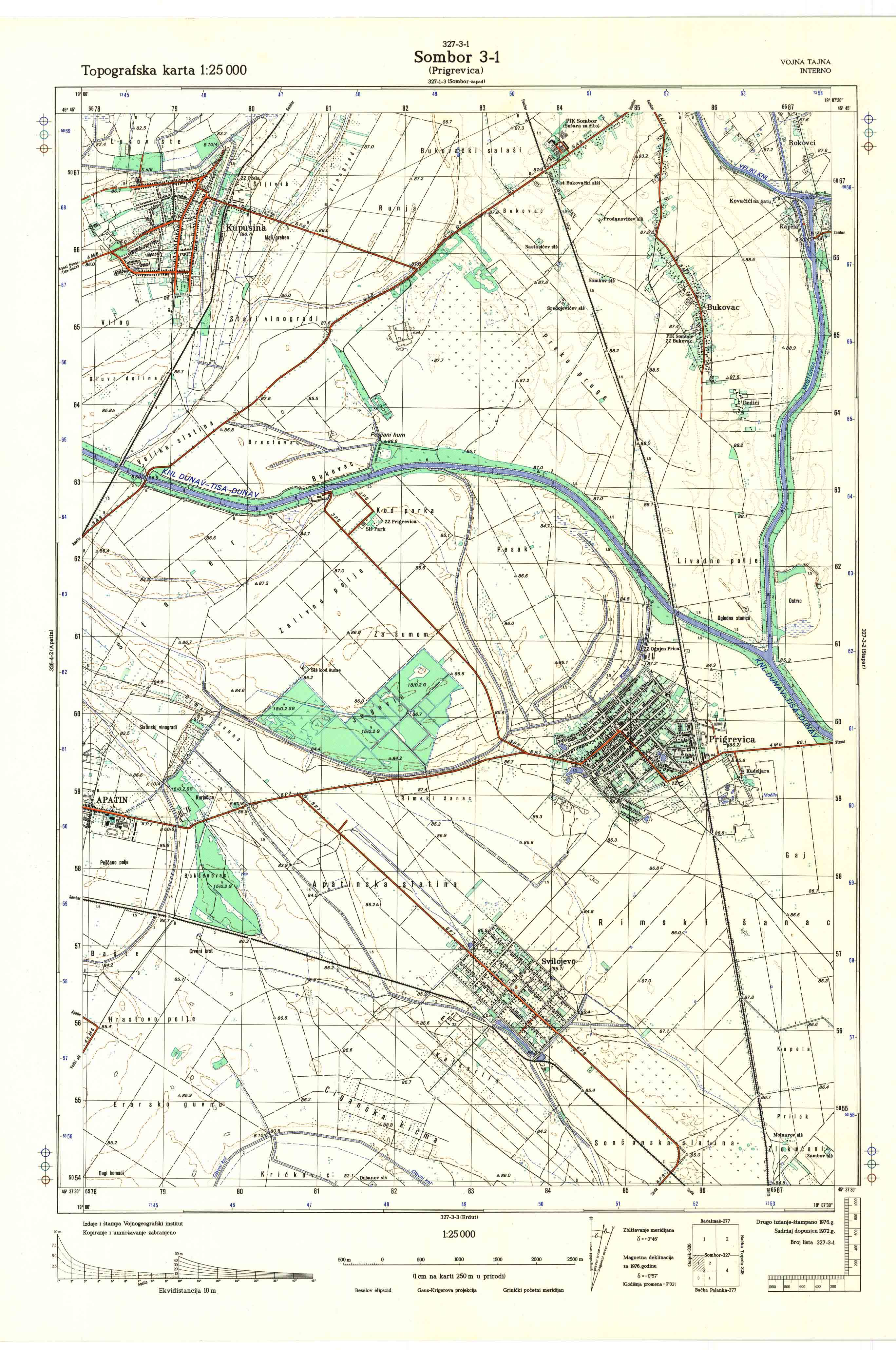  topografska karta srbije 25000 JNA Prigrevica 