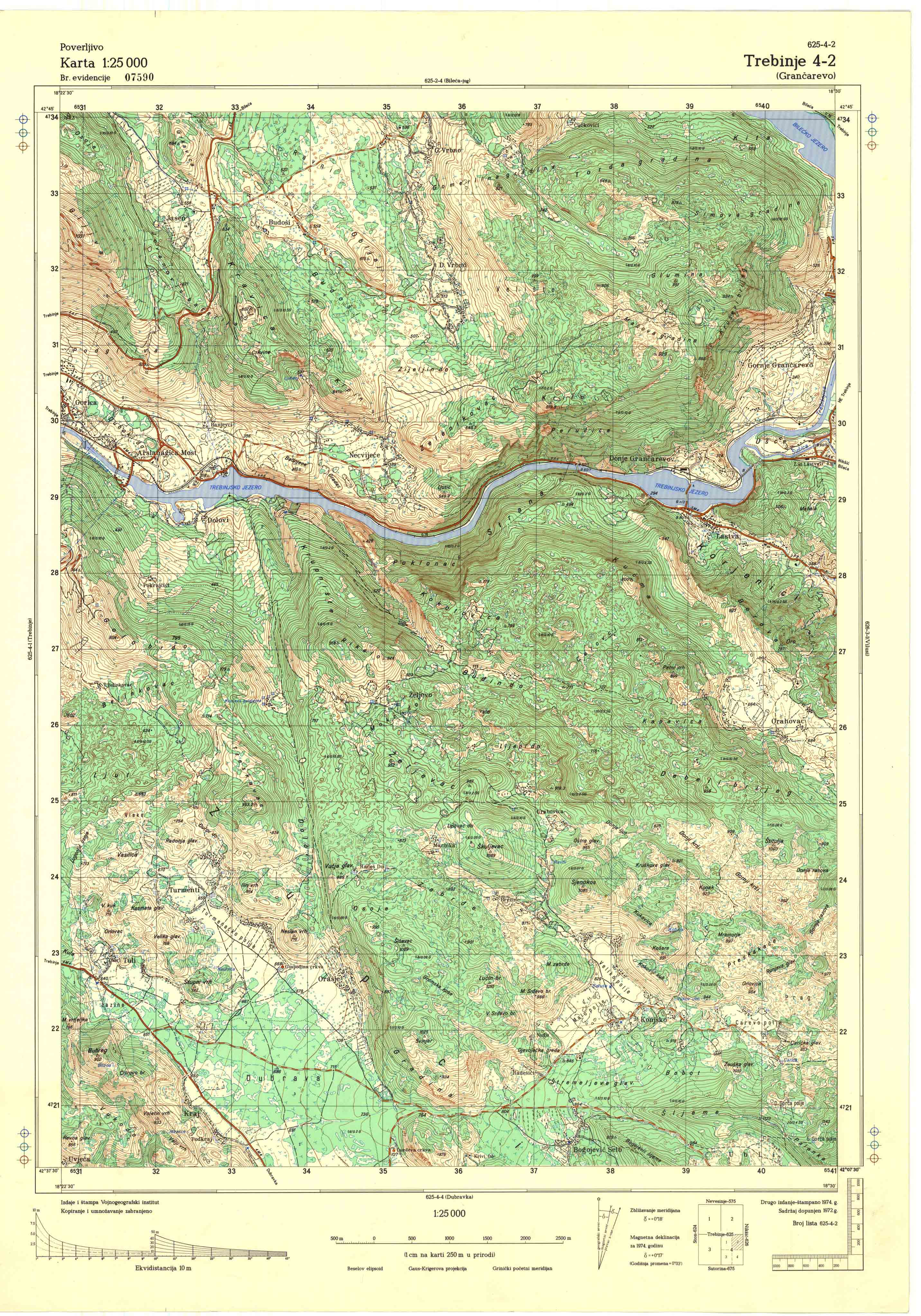  topografska karta srbije 25000 JNA  Trebinje
