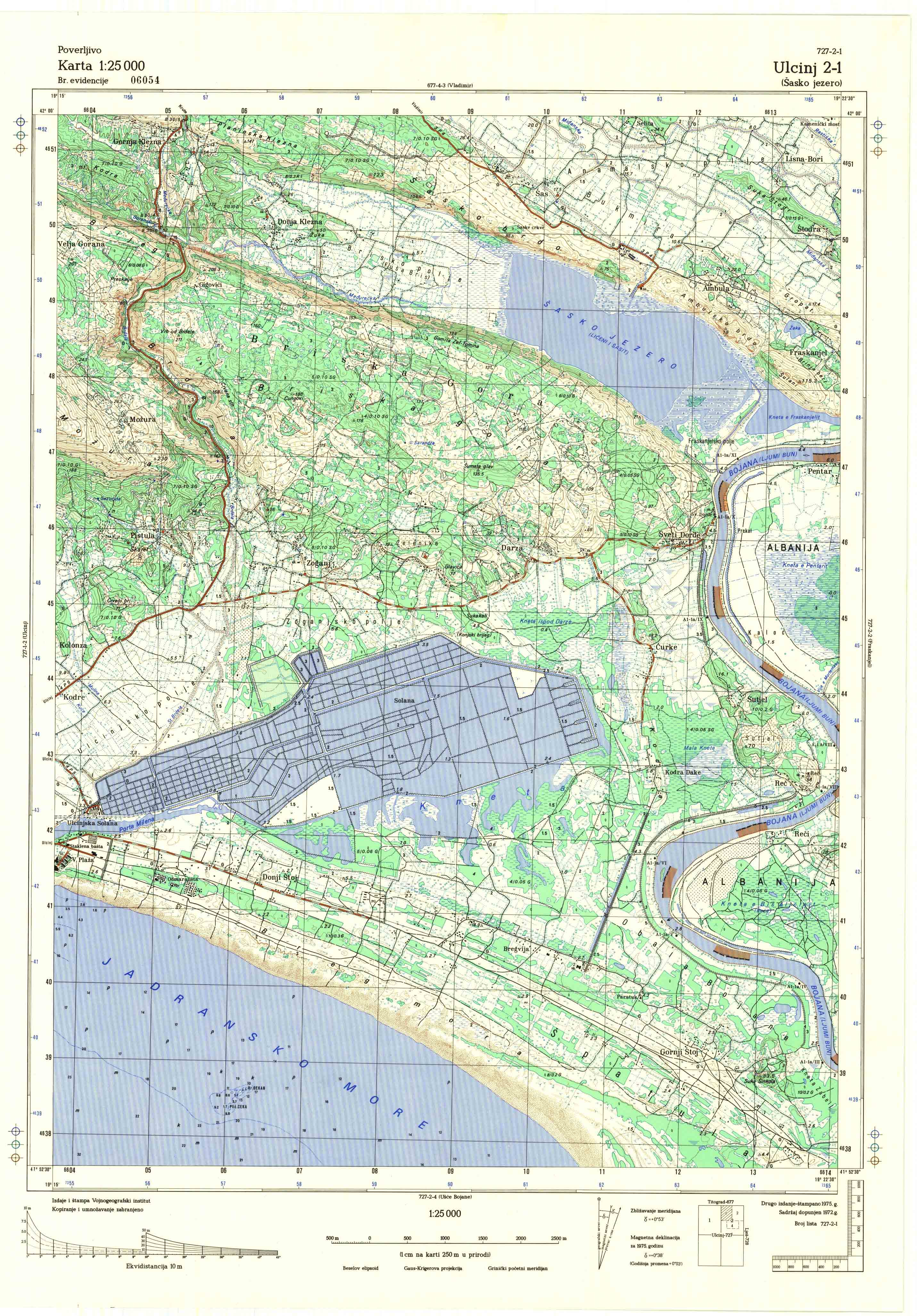 topografska karta crne gore 25000 JNA  Ulcinj