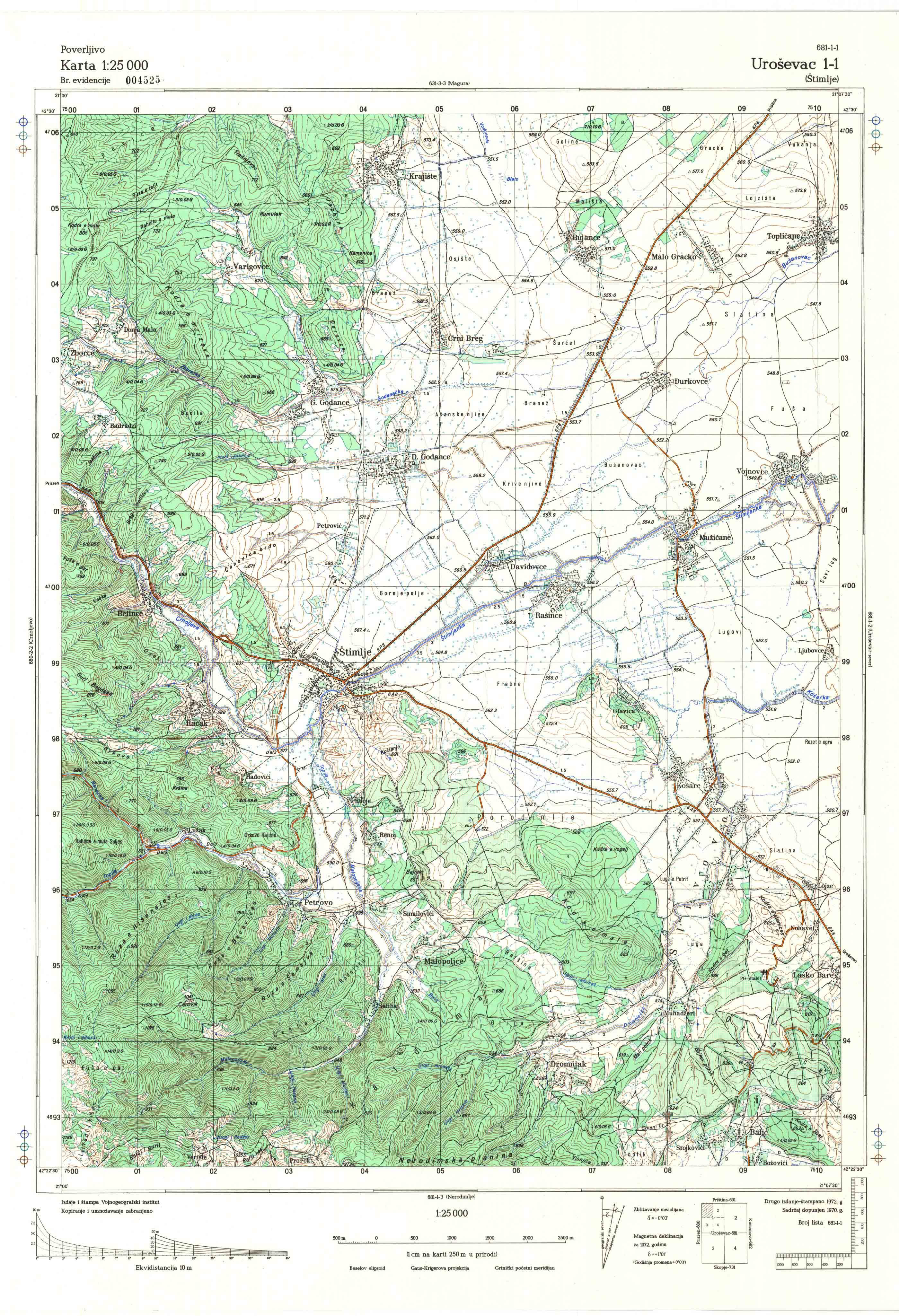  topografska karta Kosovo 25000 JNA  Uroševac