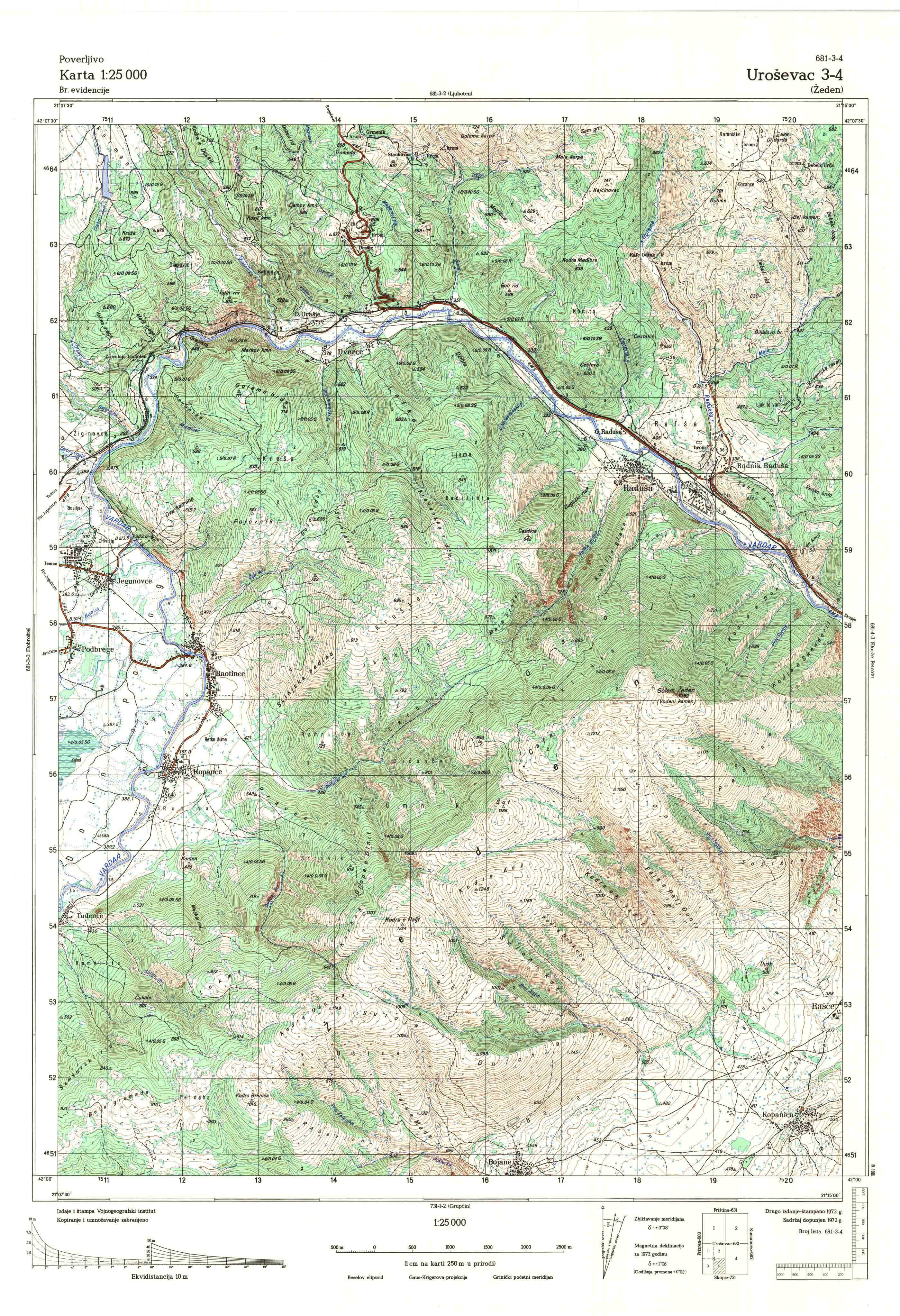  topografska karta Kosovo 25000 JNA  Uroševac