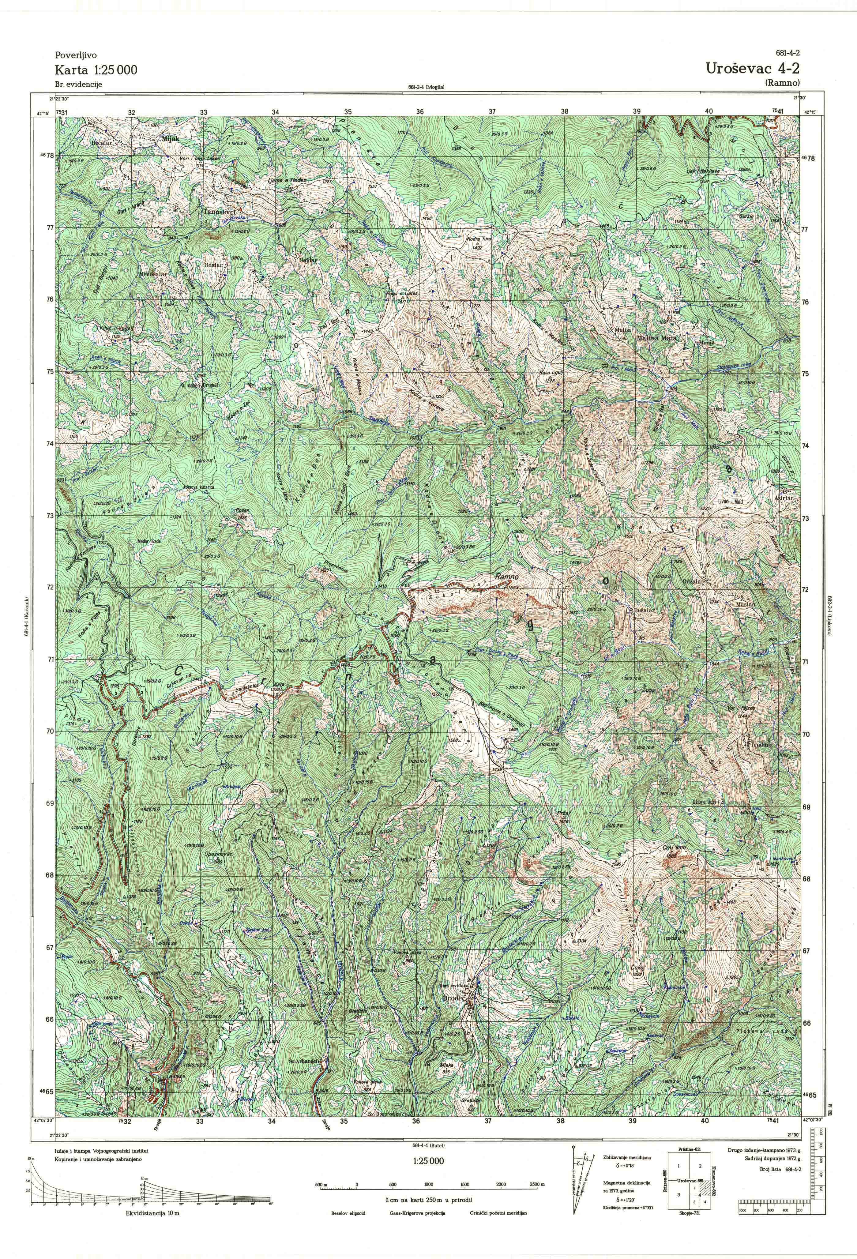  topografska karta Kosovo 25000 JNA  Uroševac