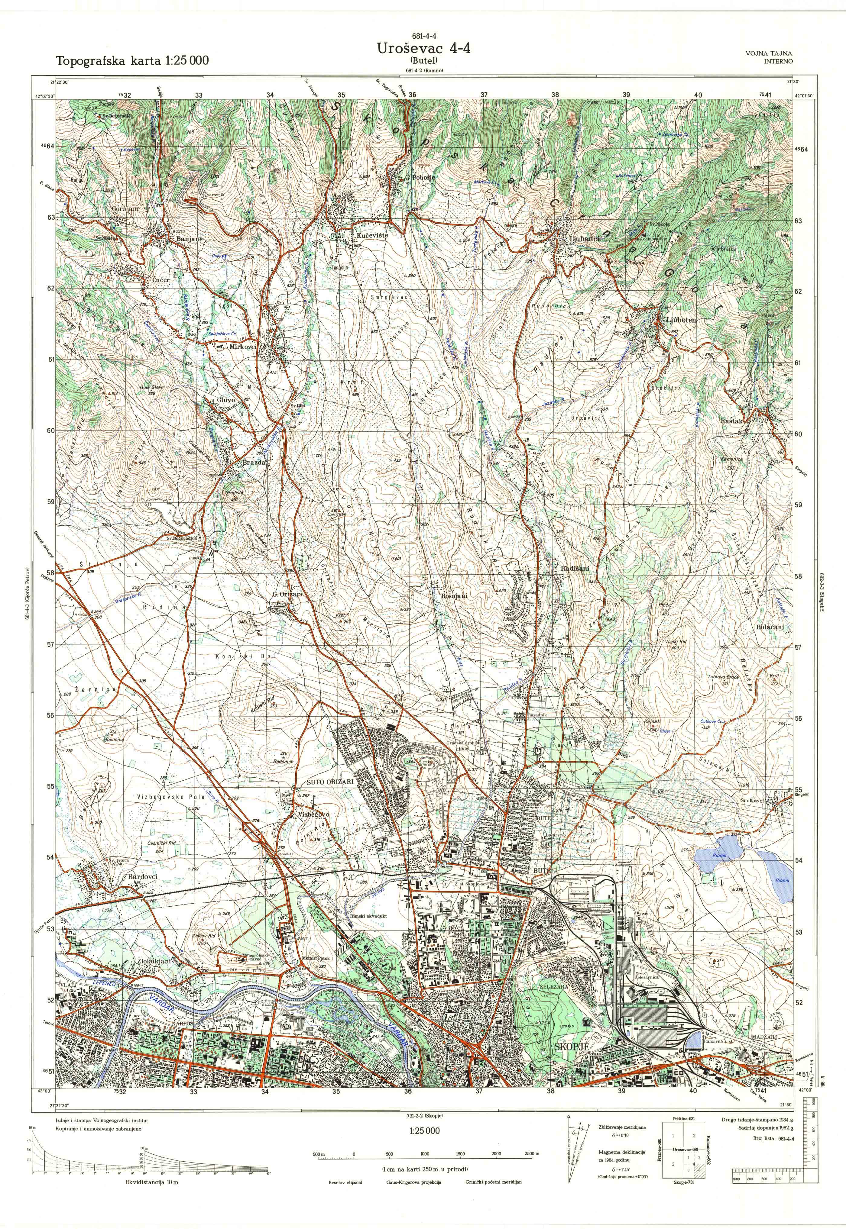  topografska karta Kosovo 25000 JNA  Uroševac