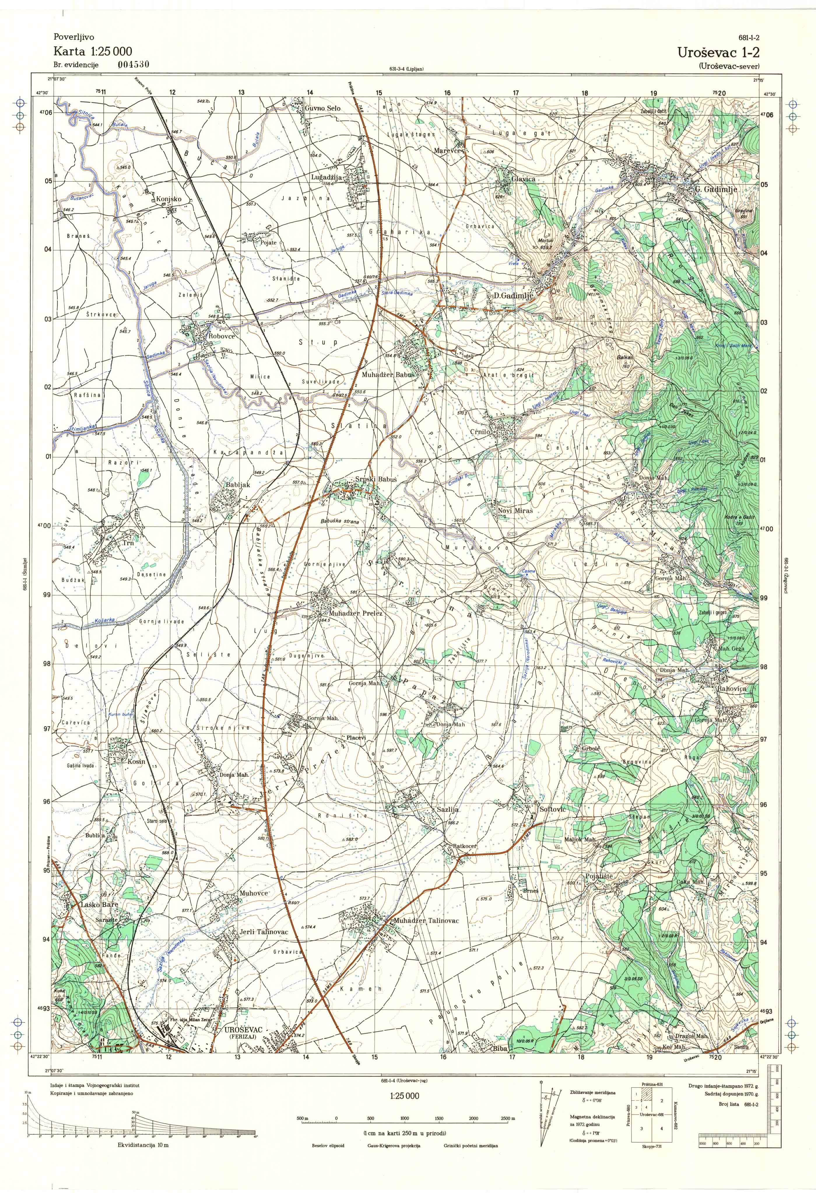  topografska karta Kosovo 25000 JNA  Uroševac