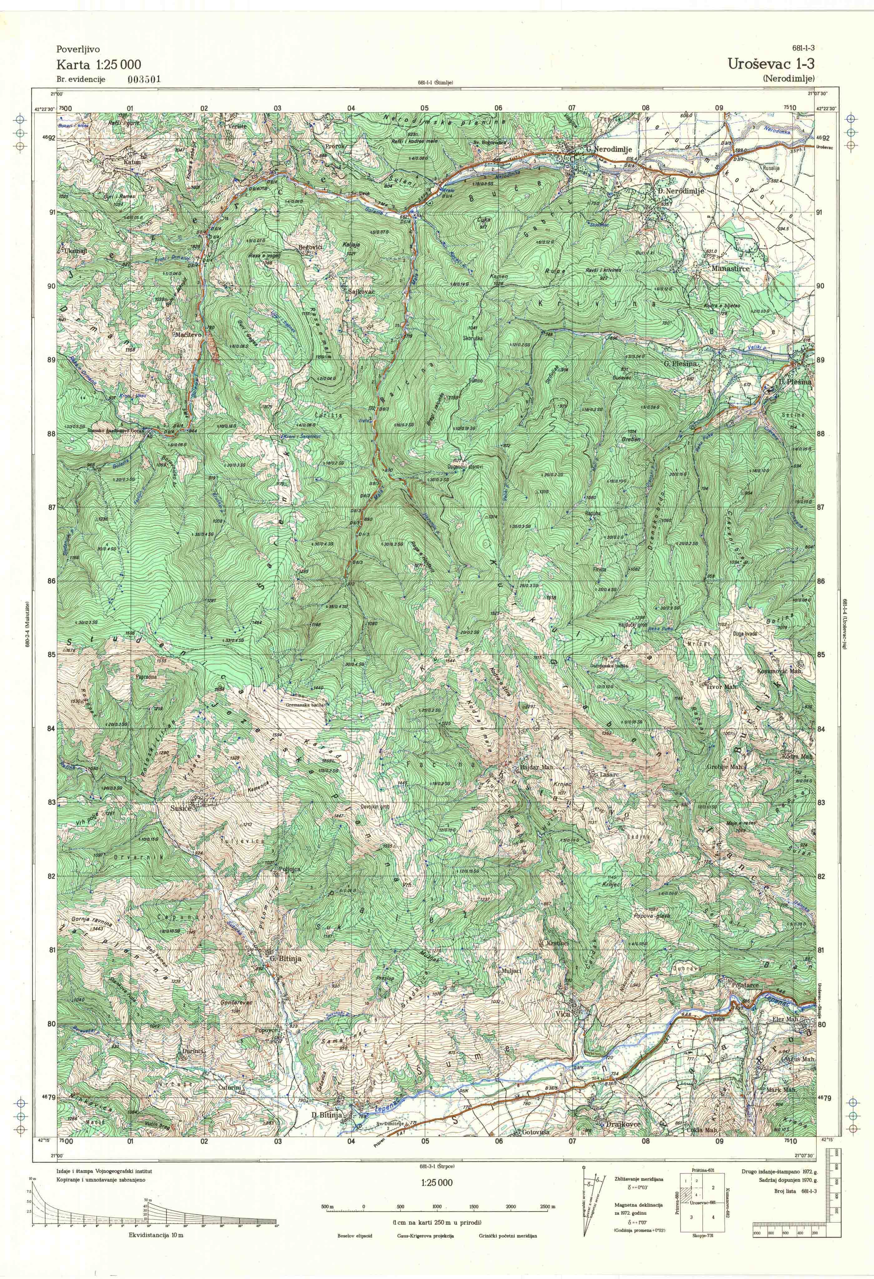  topografska karta Kosovo 25000 JNA  Uroševac